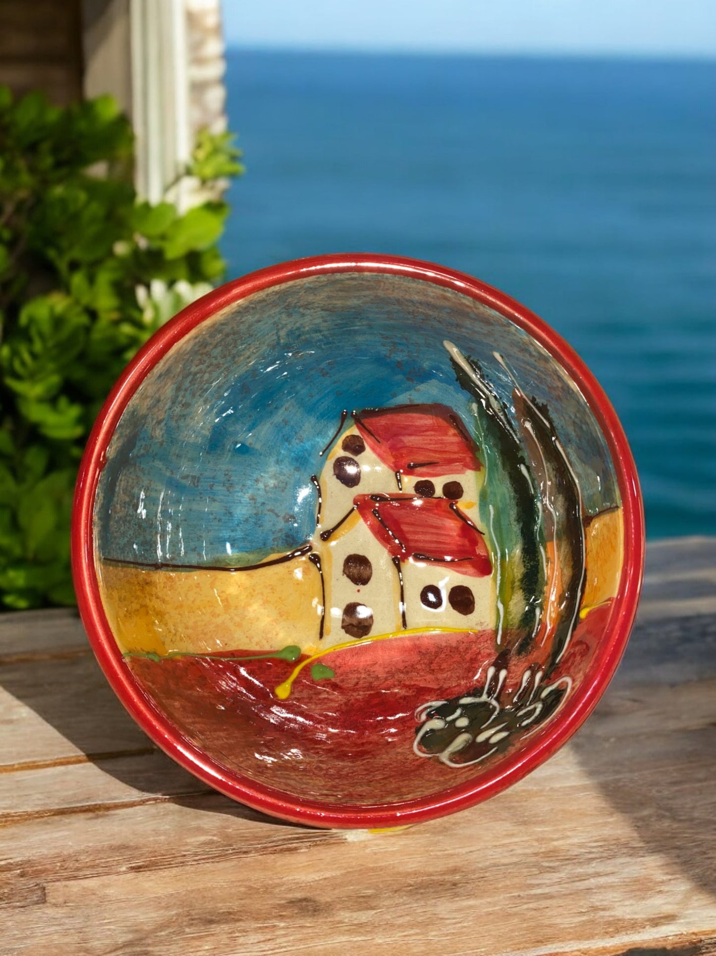 Handmade Ceramic Bowl with Village Motif