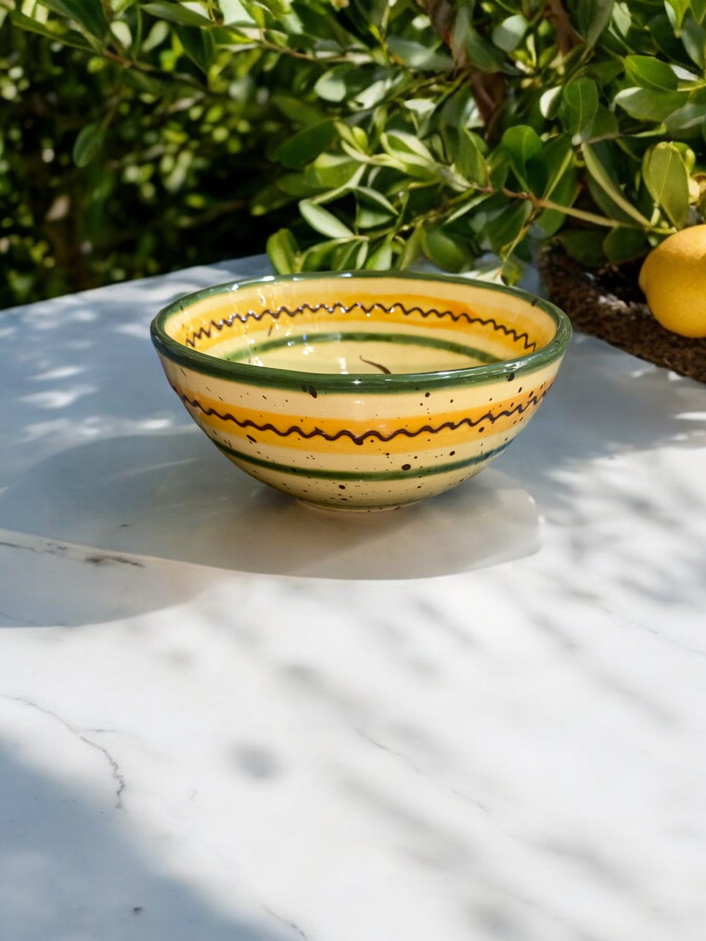 Oval Handmade Ceramic Bowl with Provencal Lemon Motifs