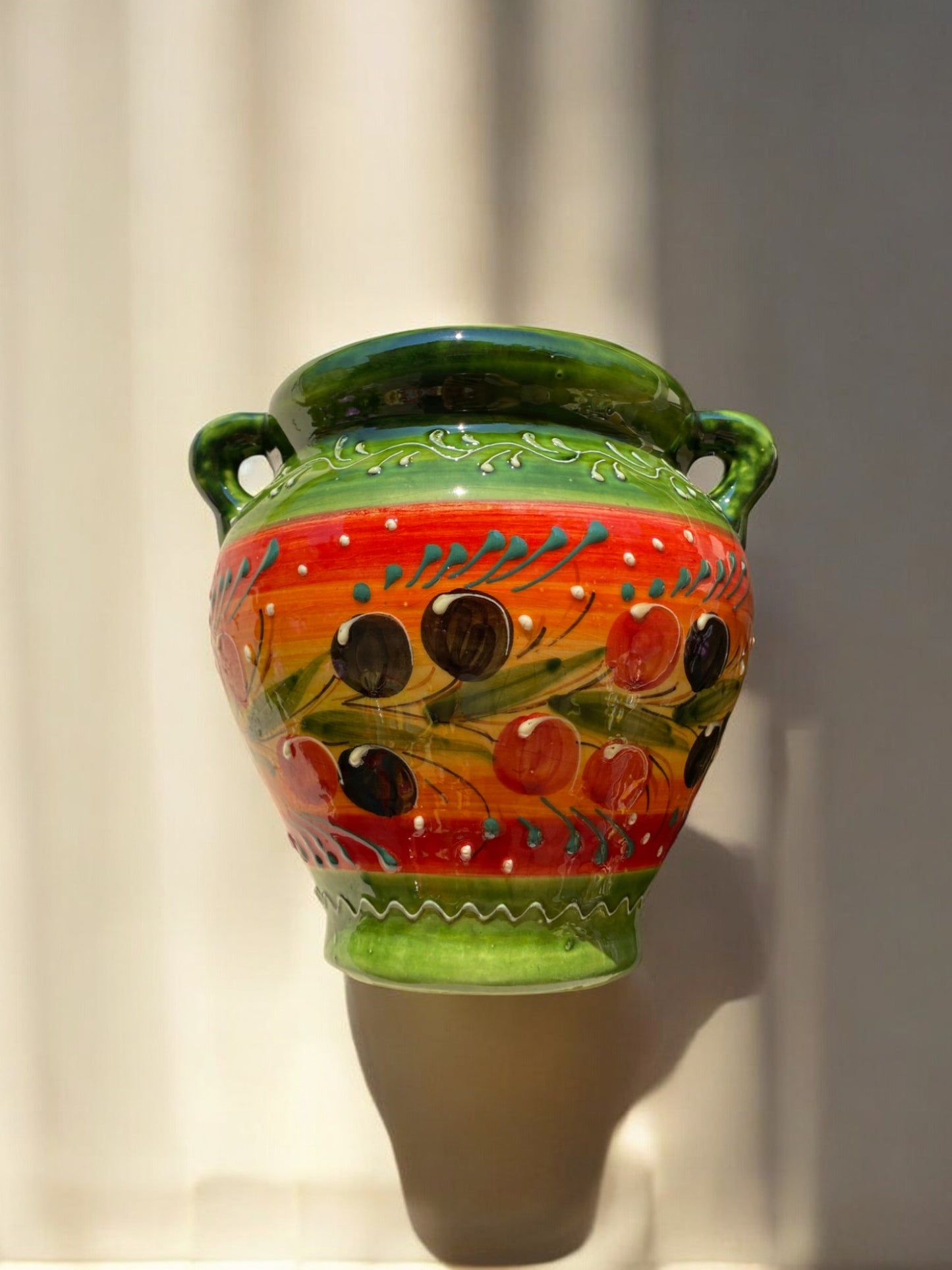 Cache-pot de Taille Moyenne en Céramique Artisanale - Motif Provençal Vert