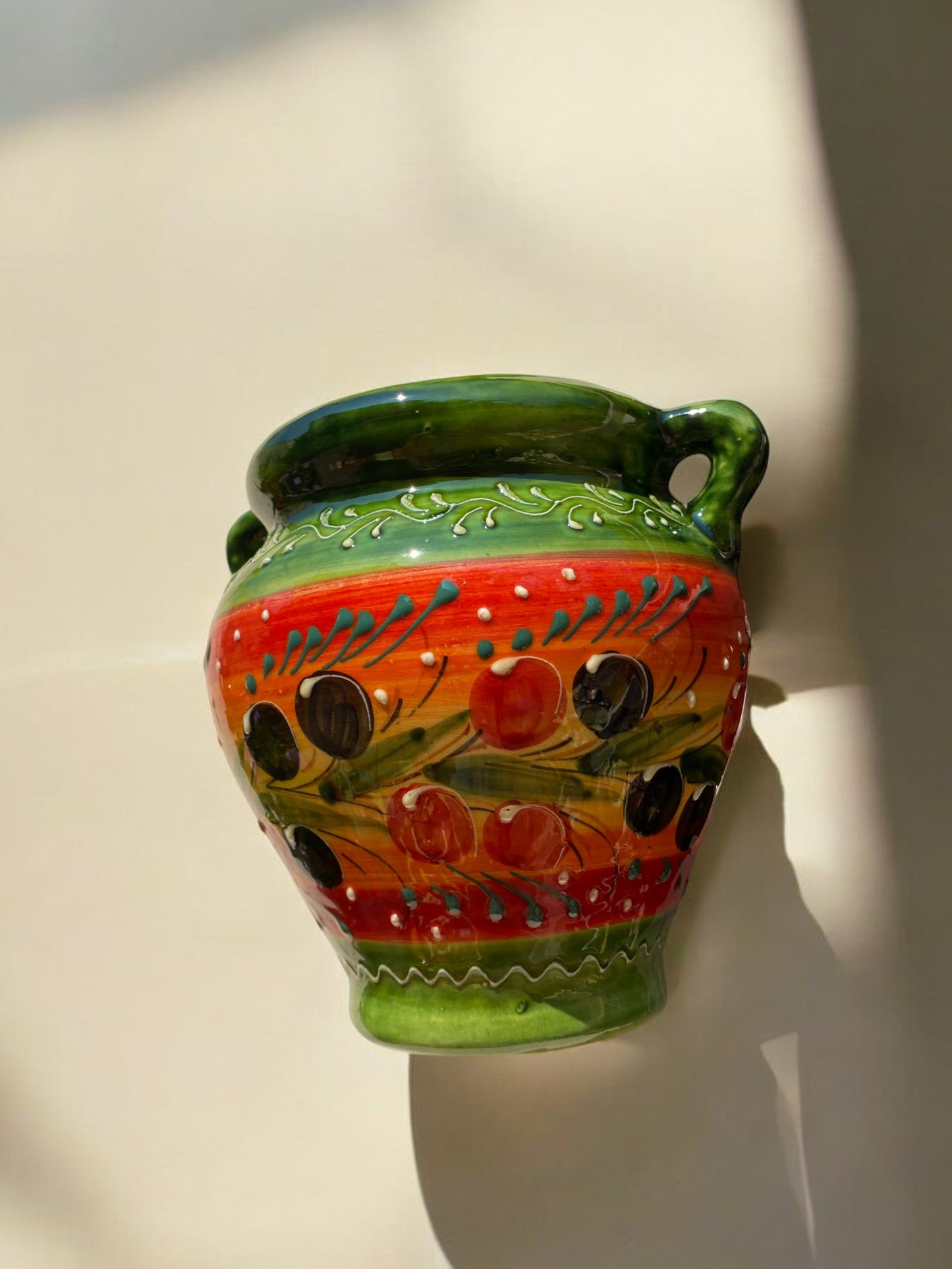 Cache-pot de Taille Moyenne en Céramique Artisanale - Motif Provençal Vert