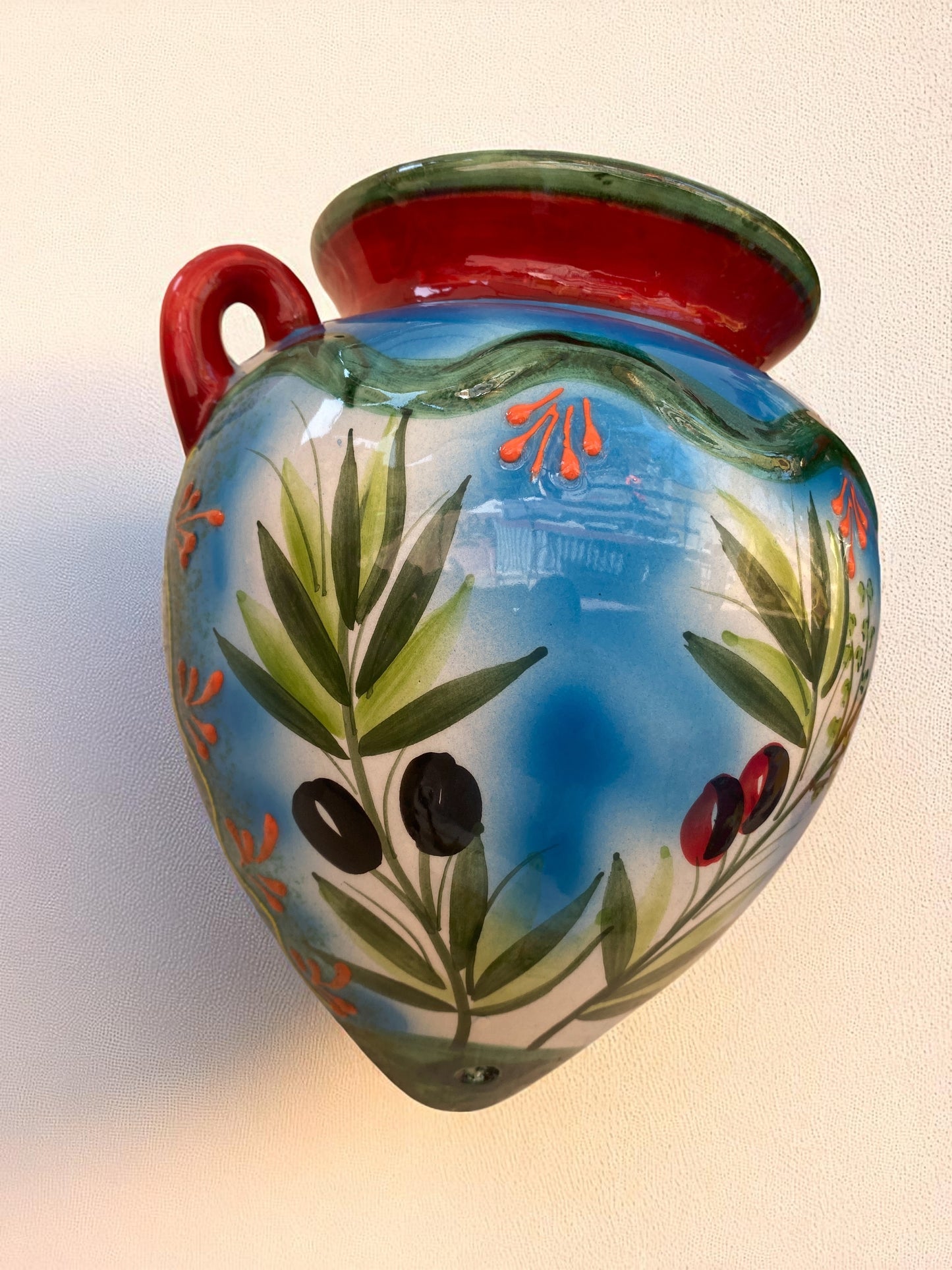 Grande vaso in ceramica fatto a mano - Motivo olive provenzali