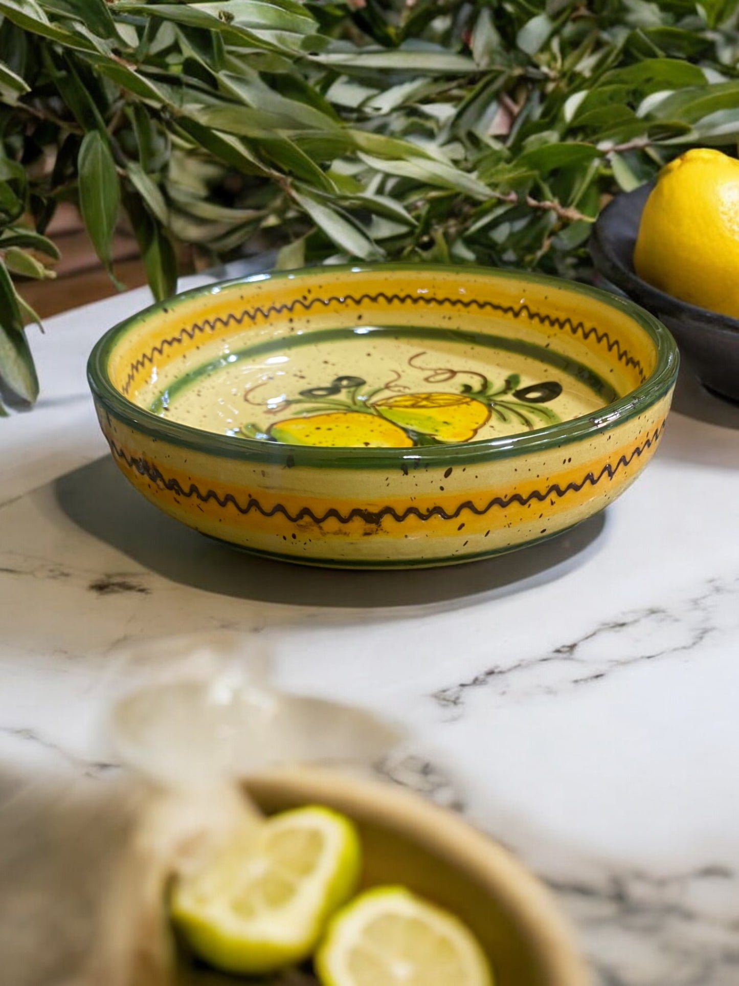 Large Handmade Ceramic Bowl with Provencal Lemon Motifs