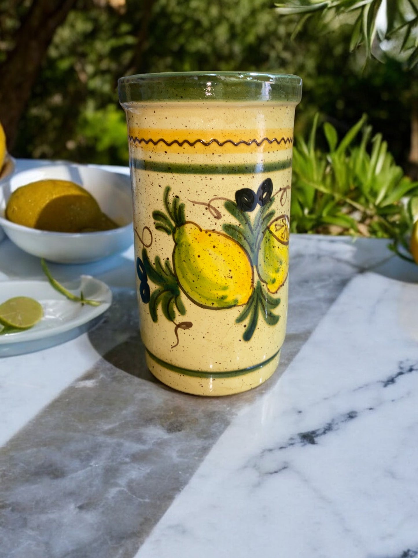 Portautensili Grande in Ceramica Artigianale con Motivi Provenzali di Limoni