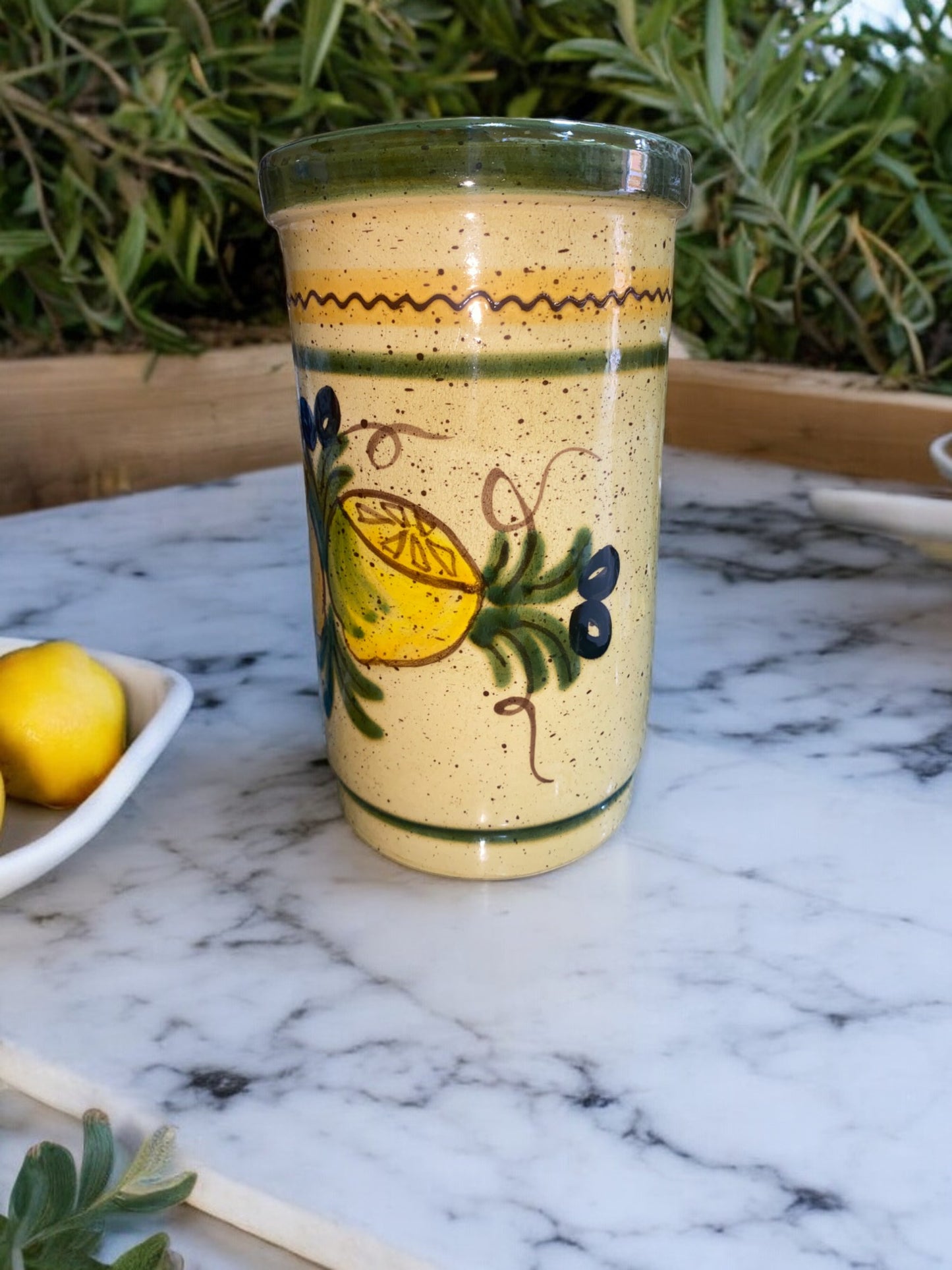 Portautensili Grande in Ceramica Artigianale con Motivi Provenzali di Limoni