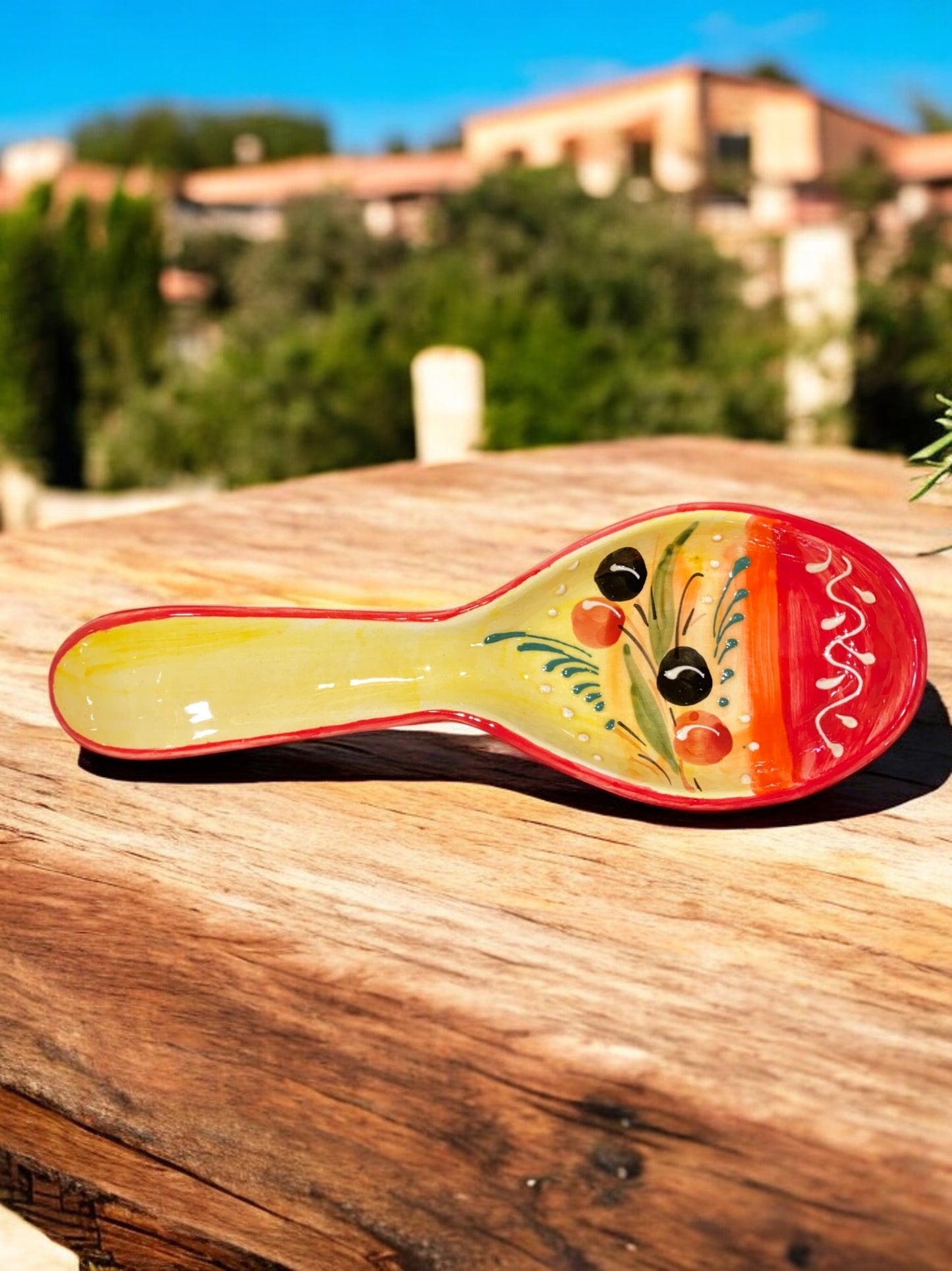 Poggiamestolo in Ceramica Artigianale - Motivo Provenzale Rosso