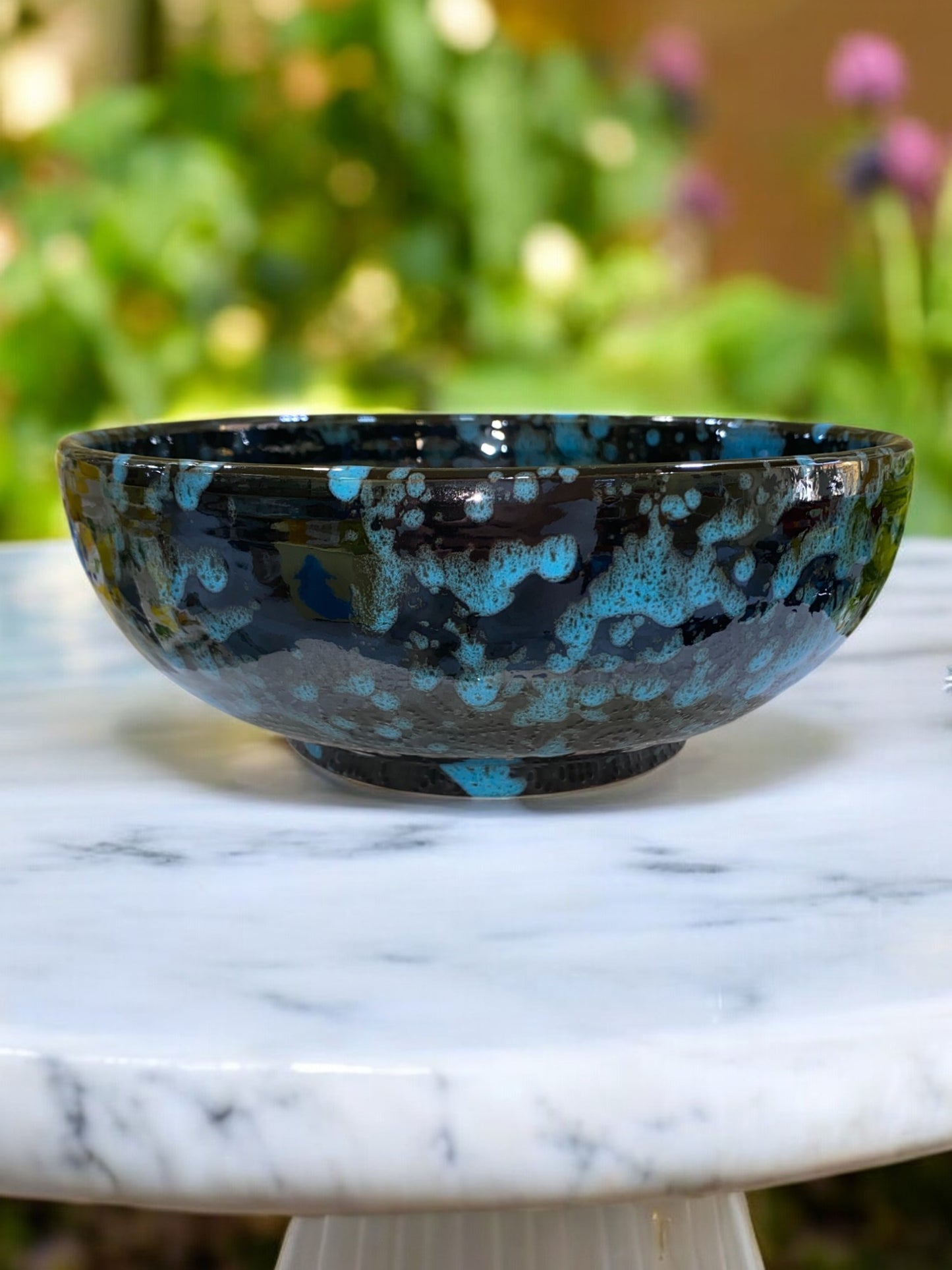 Salad Bowl with Black and Blue Garlic Scraper in Handmade Terracotta