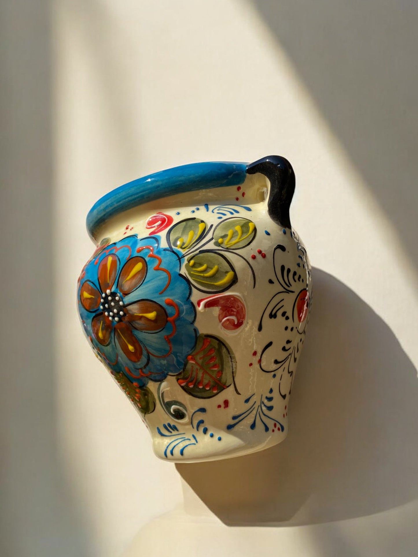 Cache-pot de Taille Moyenne en Céramique Artisanale - Motif Fleur Bleue