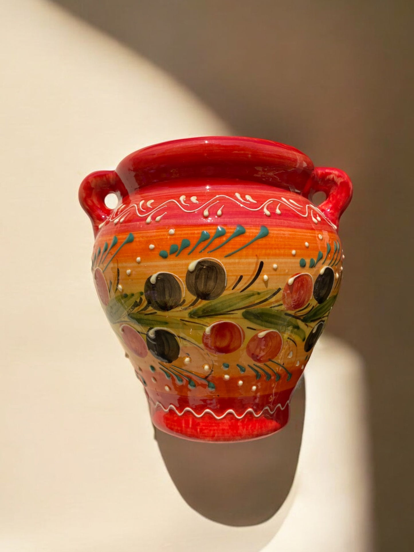 Cache-pot de Taille Moyenne en Céramique Artisanale - Motif Provençal Rouge