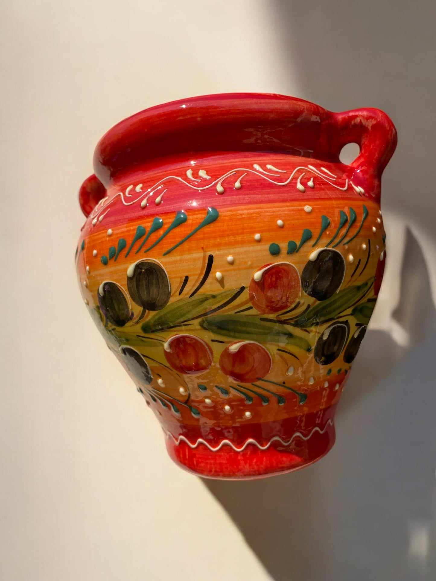 Cache-pot de Taille Moyenne en Céramique Artisanale - Motif Provençal Rouge