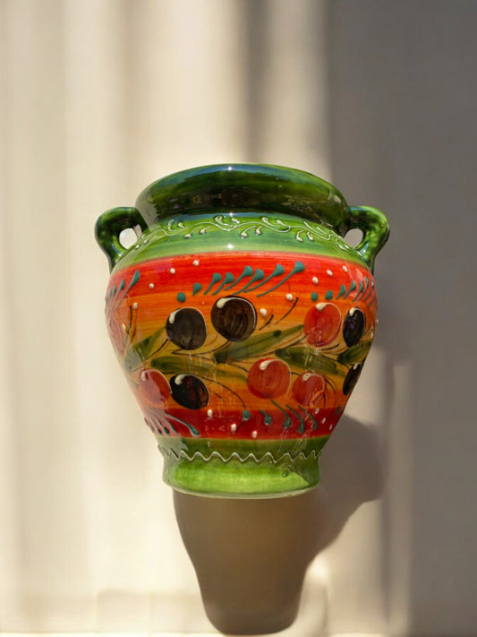 Cache-pot de Taille Moyenne en Céramique Artisanale - Motif Provençal Vert