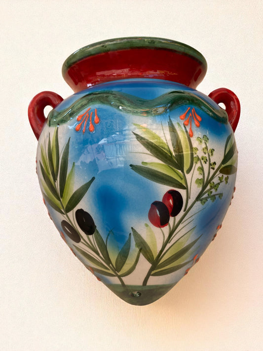 Grande vaso in ceramica fatto a mano - Motivo olive provenzali