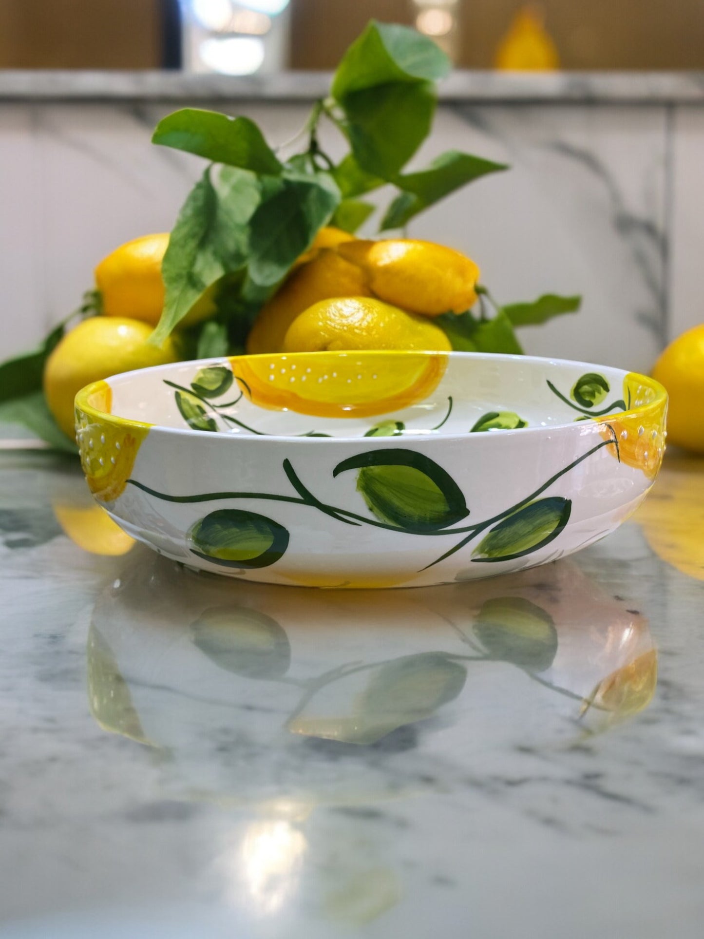 Handmade Ceramic Fruit Bowl with Lemon Motifs