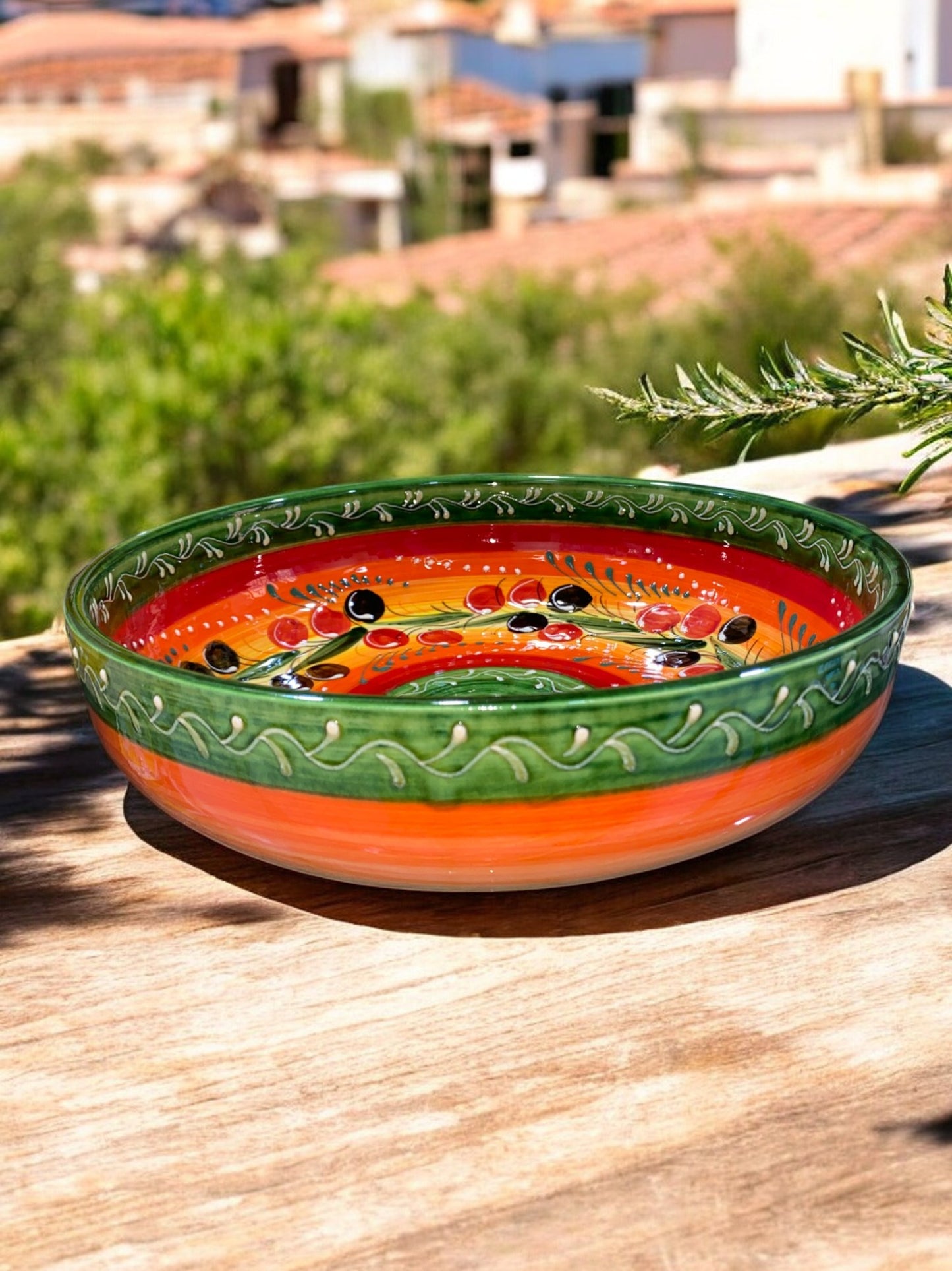 Coupe à Fruits en Céramique Artisanale - Motif Provençal Vert