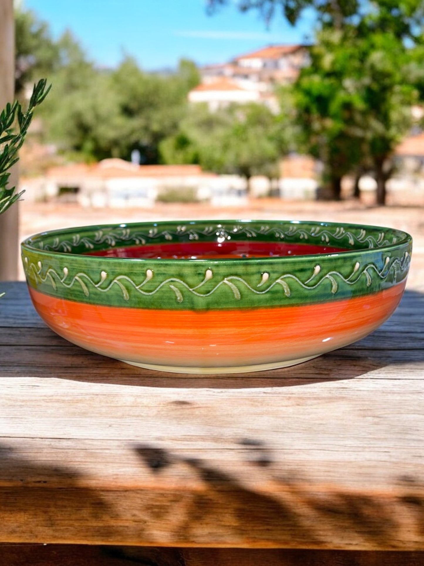 Coupe à Fruits en Céramique Artisanale - Motif Provençal Vert