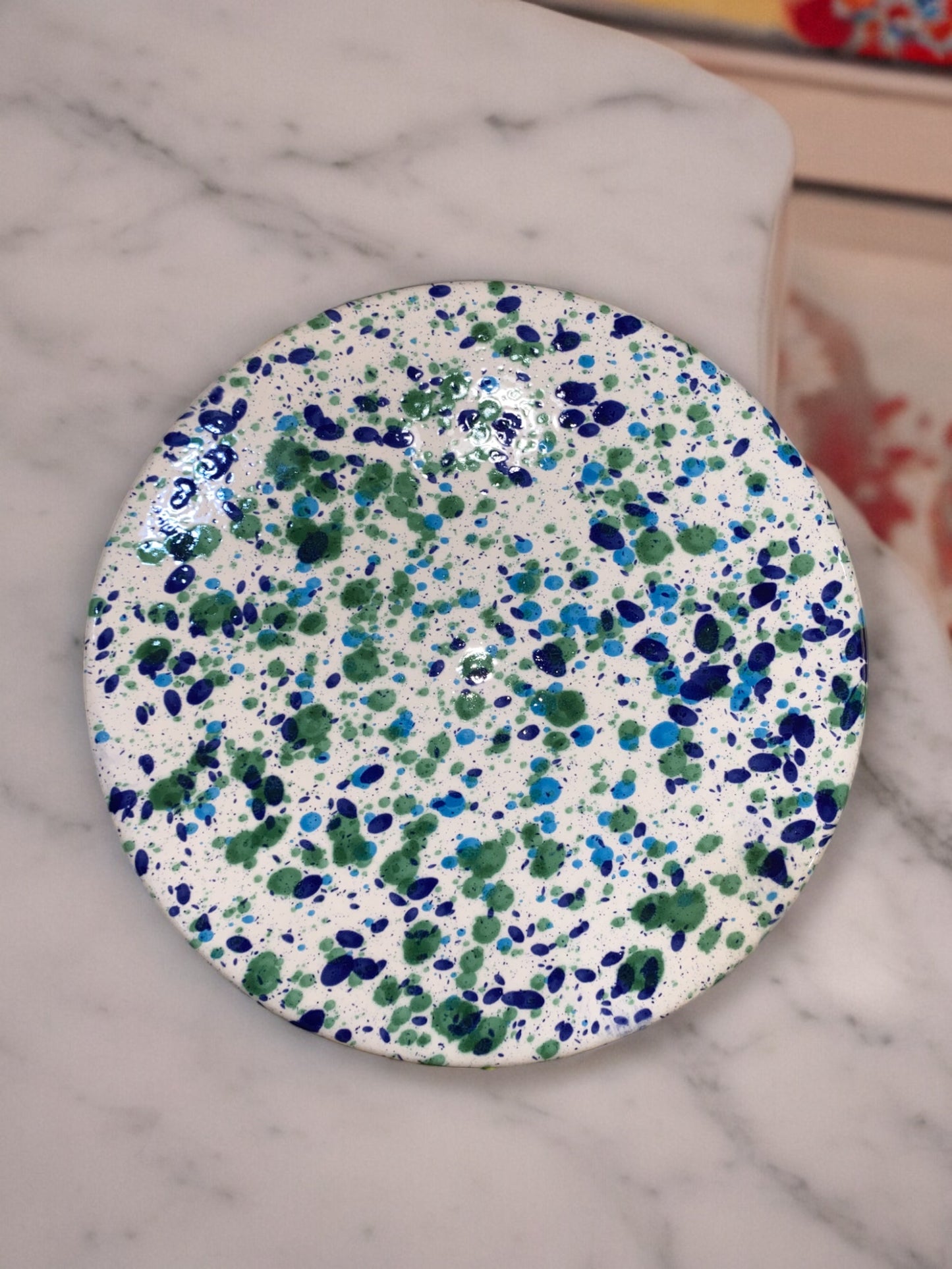 Dessous de Plat en Céramique Artisanale - Motif Moucheté Bleu et Vert