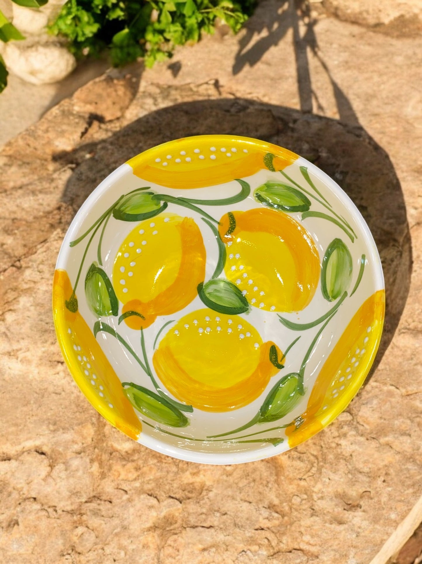 Large Handmade Ceramic Bowl - Lemon Pattern