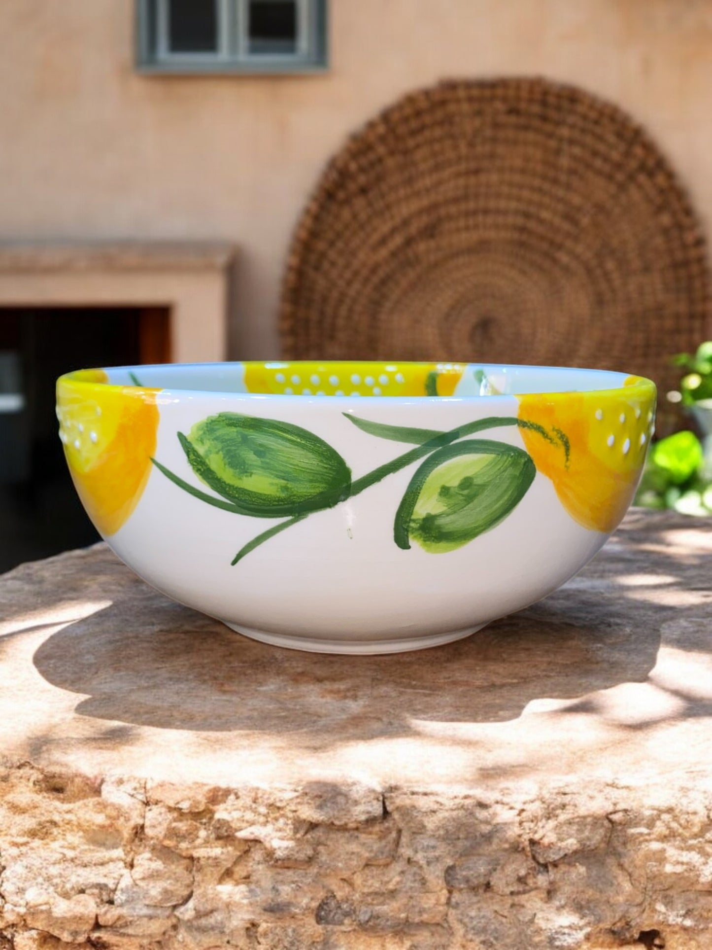 Large Handmade Ceramic Bowl - Lemon Pattern