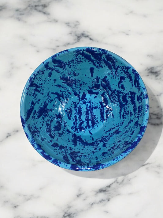 Grand Bol Conique Bleu Ciel et Bleu Foncé en Terre Cuite Artisanal