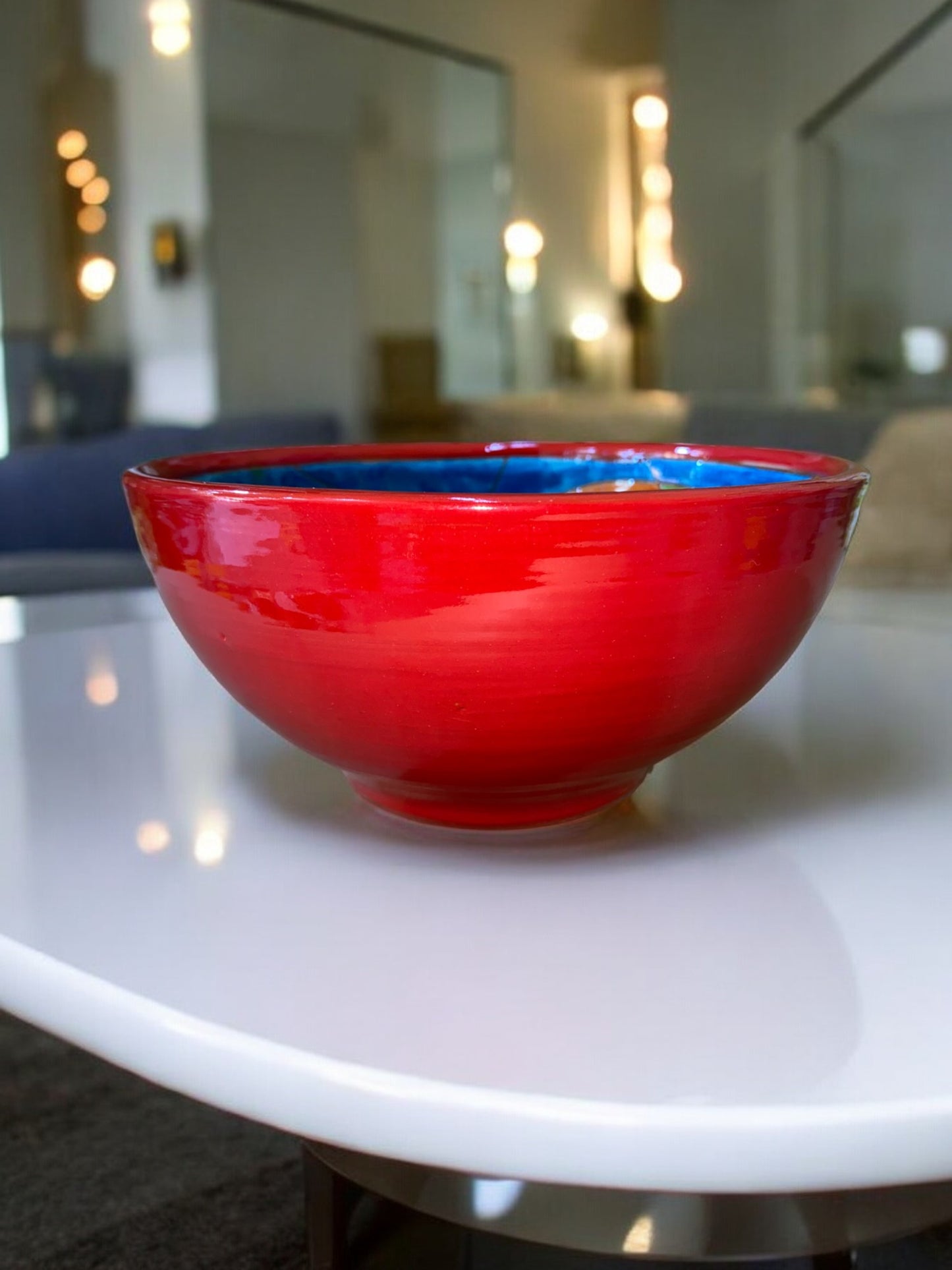 Grand Bol Rouge et Bleu en Terre Cuite Artisanal - Inspiration Miro