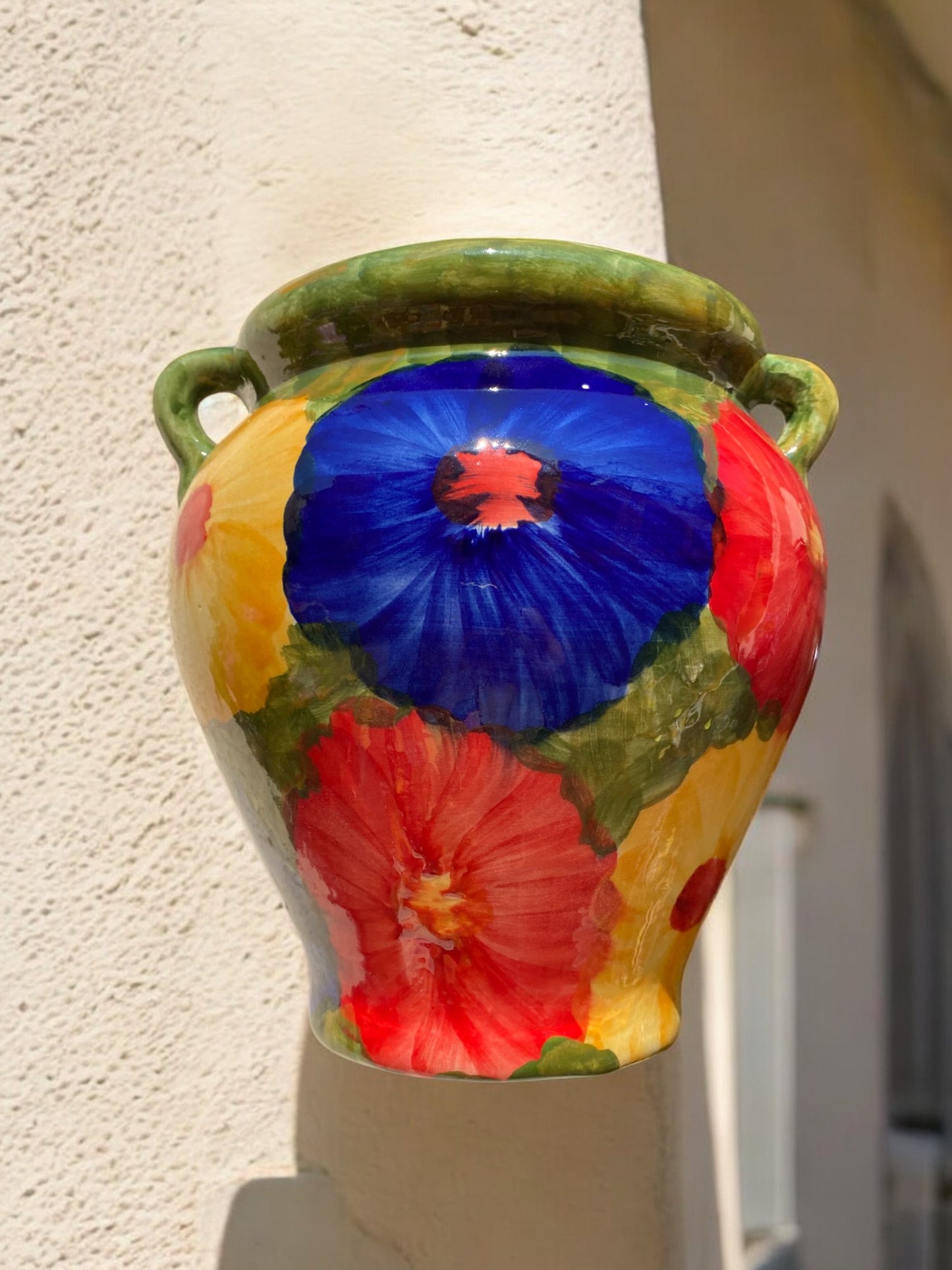 Cache-pot de Grande Taille en Céramique Artisanale - Motif Fleurs Trio