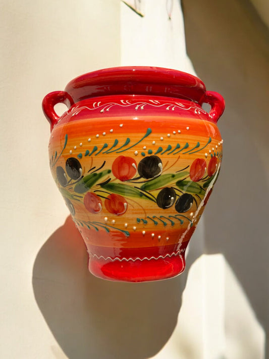 Cache-pot de Grande Taille en Céramique Artisanale - Motif Provençal Rouge