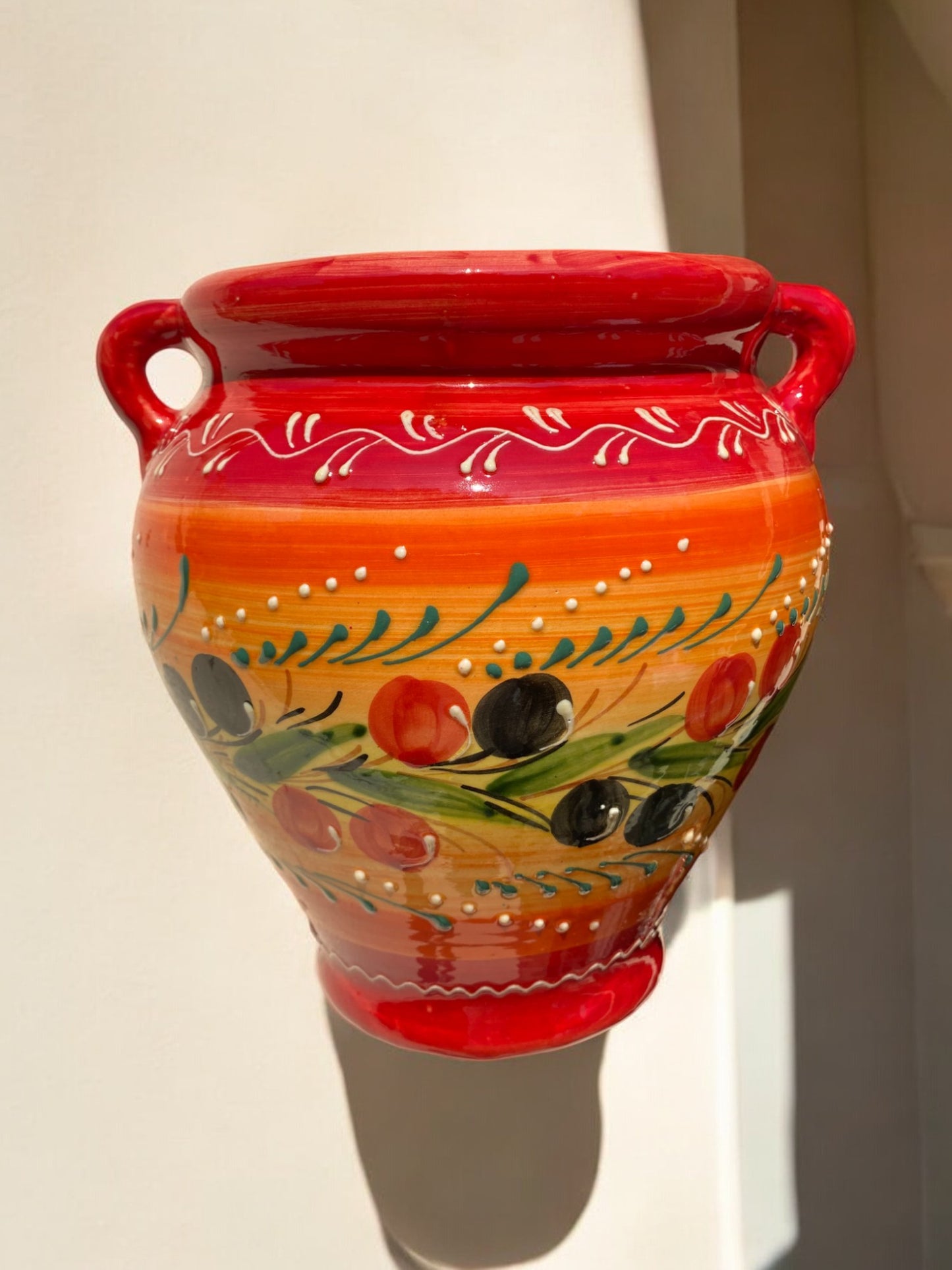 Cache-pot de Grande Taille en Céramique Artisanale - Motif Provençal Rouge