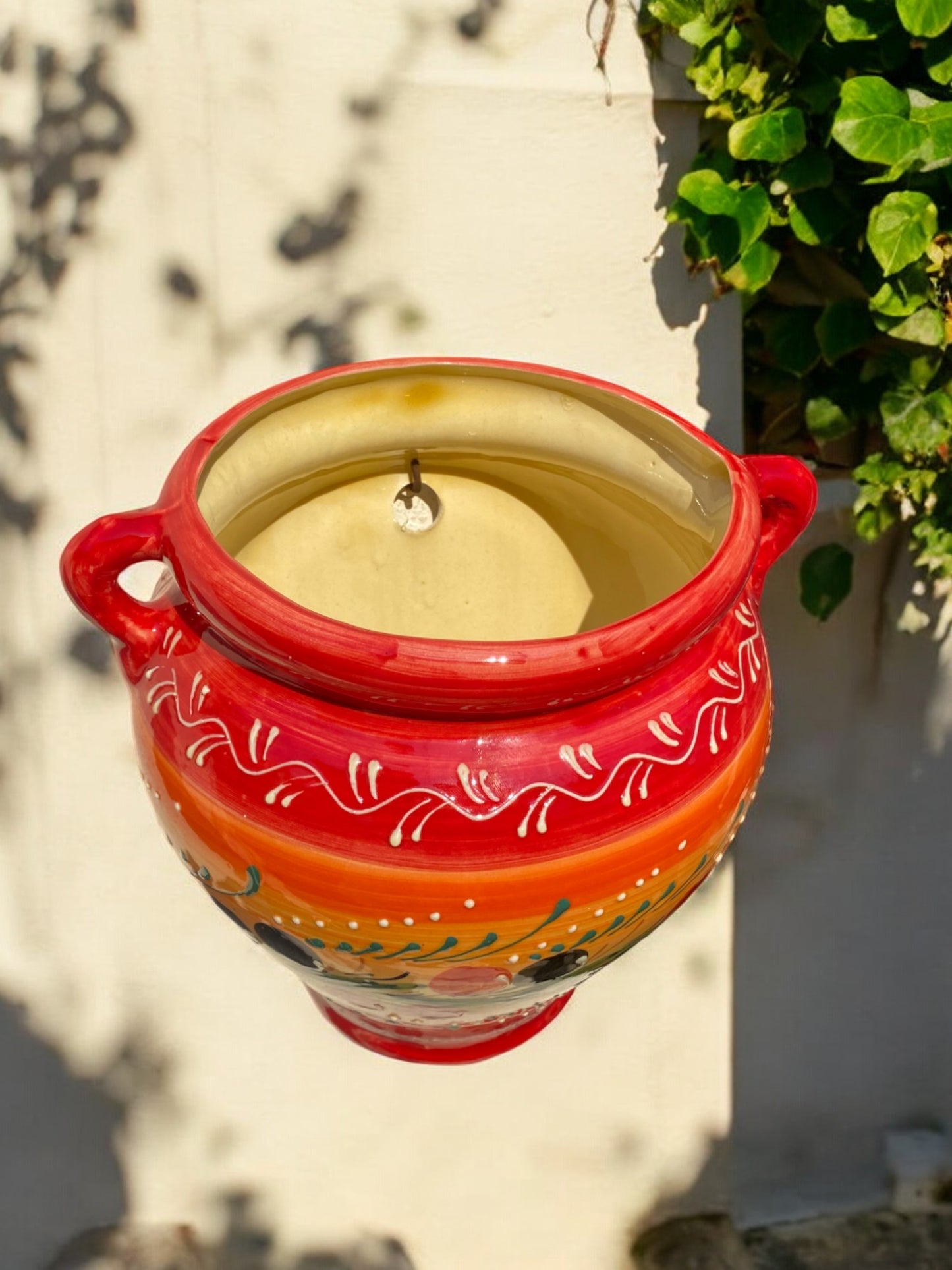 Cache-pot de Grande Taille en Céramique Artisanale - Motif Provençal Rouge