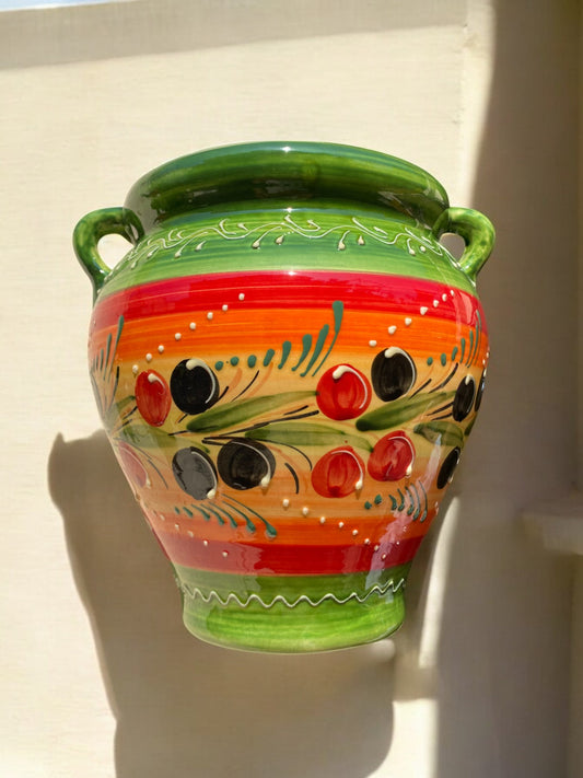 Cache-pot de Grande Taille en Céramique Artisanale - Motif Provençal Vert