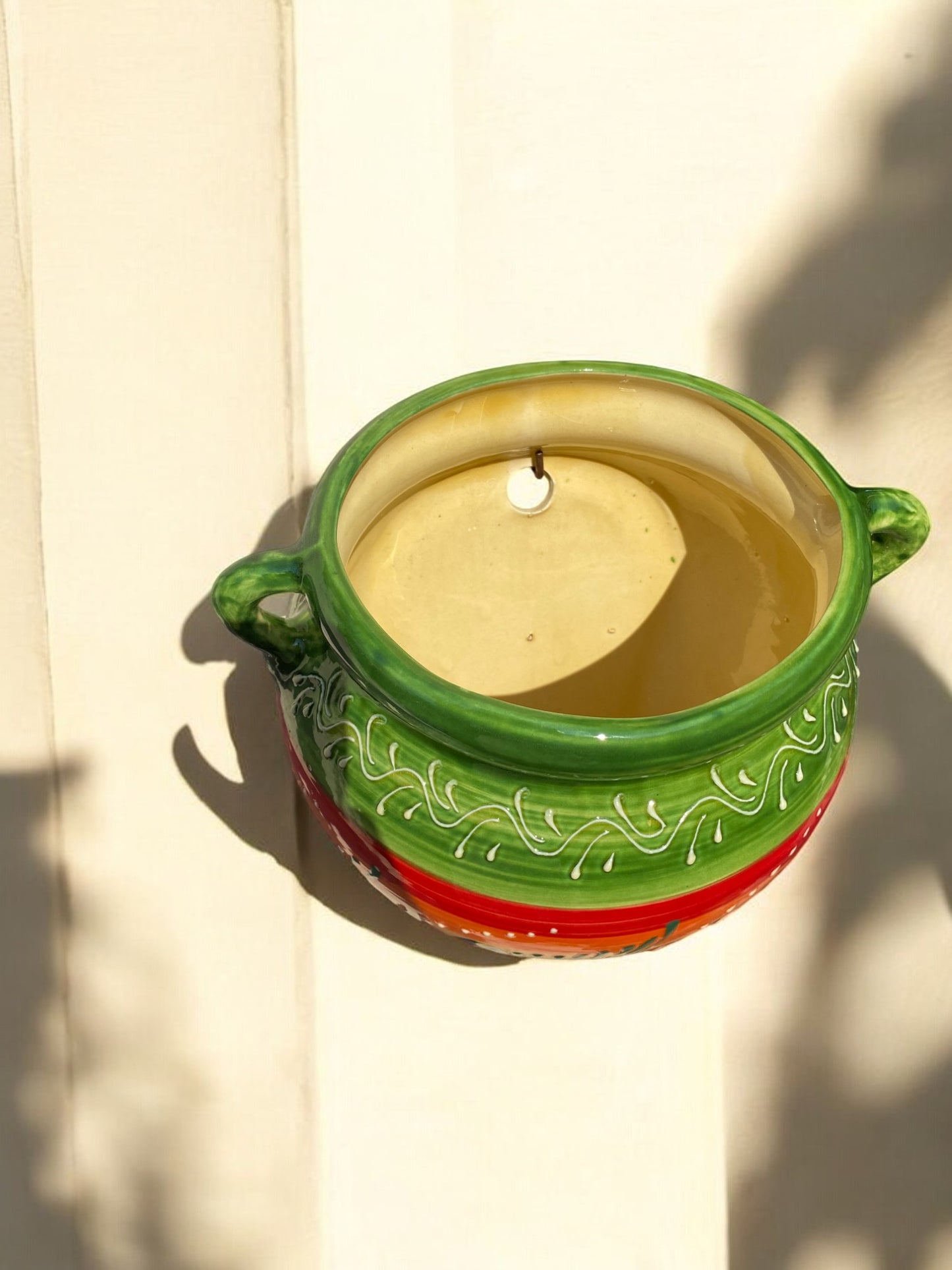 Cache-pot de Grande Taille en Céramique Artisanale - Motif Provençal Vert