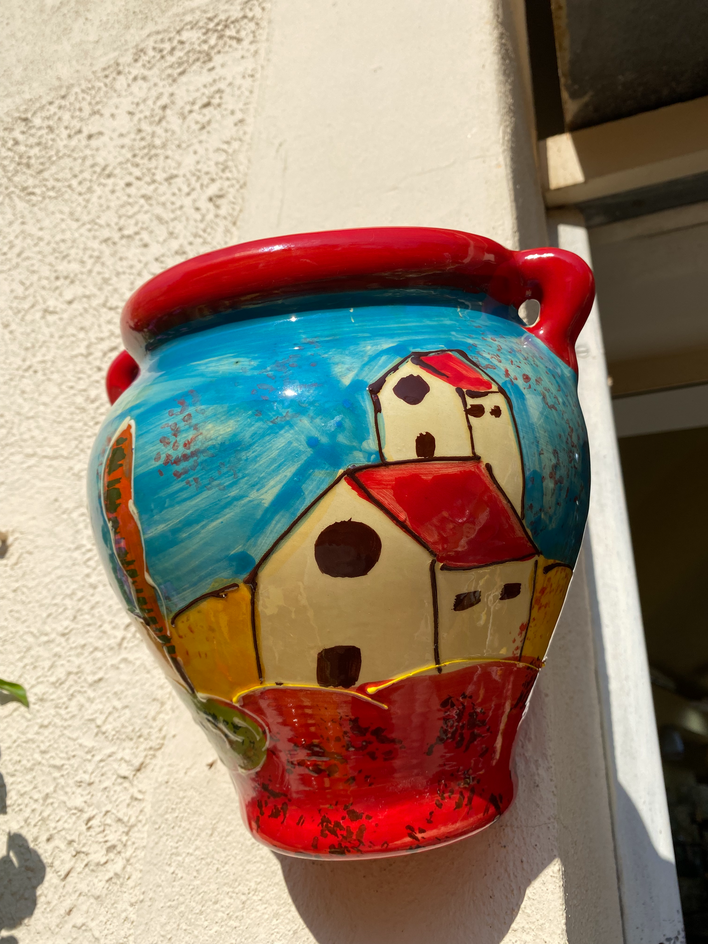 Cache-pot de Grande Taille en Céramique Artisanale - Motif Village Provençal