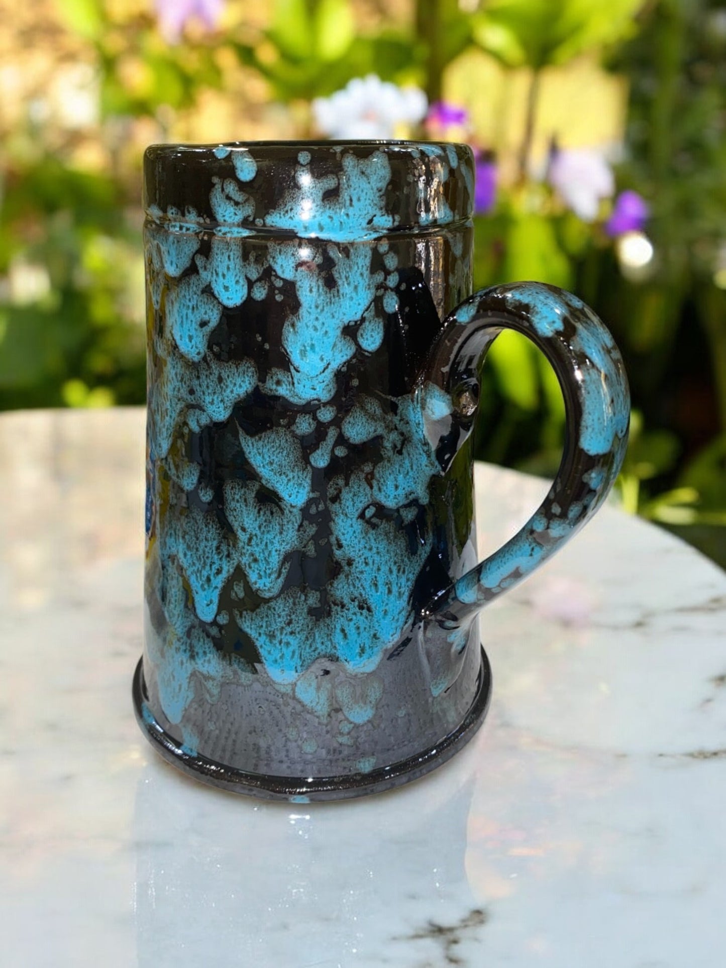 Large Black and Blue Handmade Terracotta Pitcher