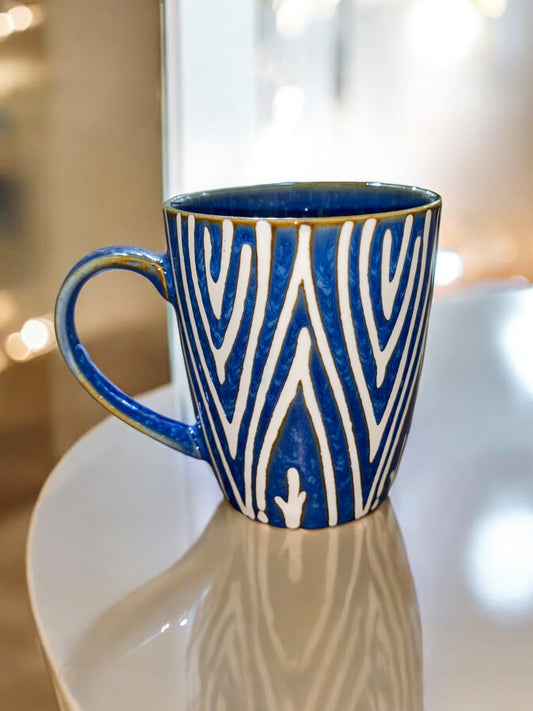 Mug en Céramique Artisanale Bleu Marine et Blanc - Motif Soleil