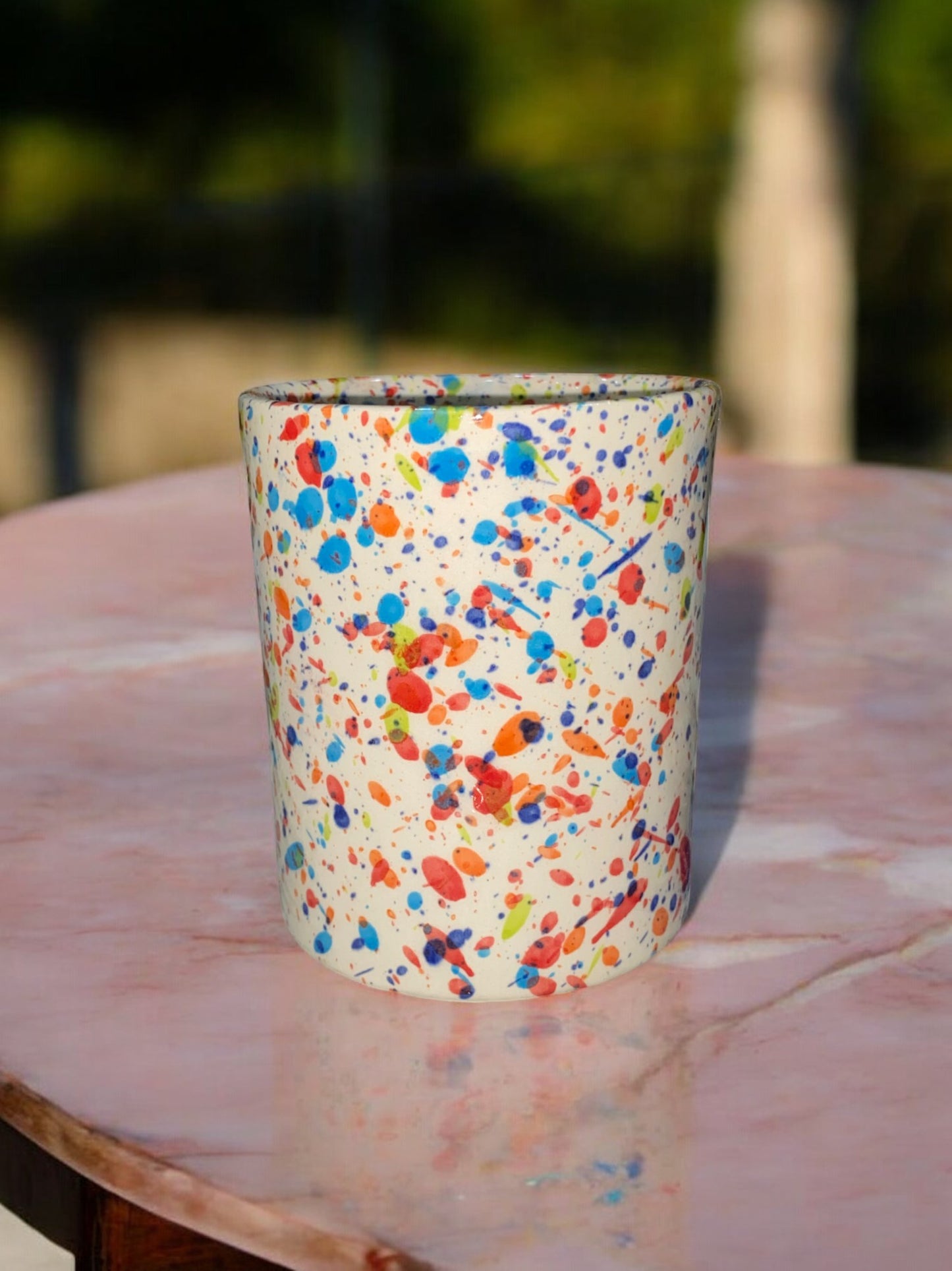 Handmade Ceramic Mug with Red Speckled Pattern