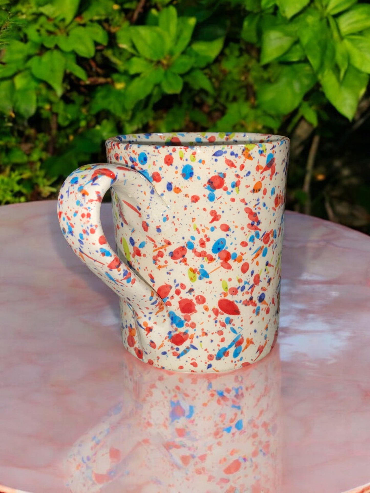 Handmade Ceramic Mug with Red Speckled Pattern