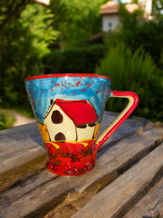 Mug Conique en Céramique Artisanale - Motif Village Provençal