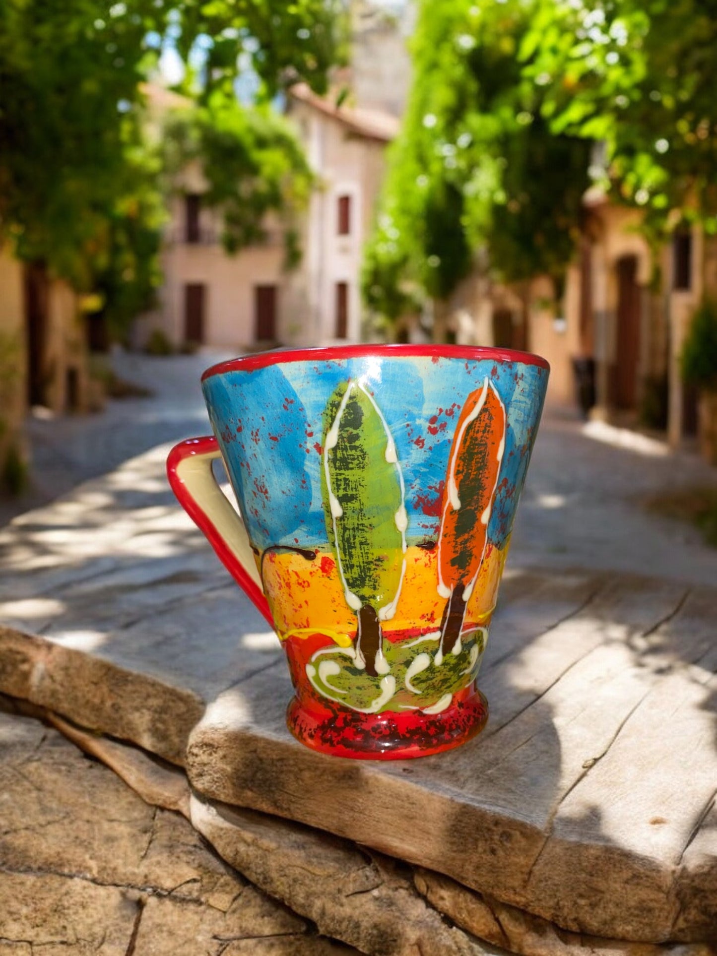 Mug Conique en Céramique Artisanale - Motif Village Provençal