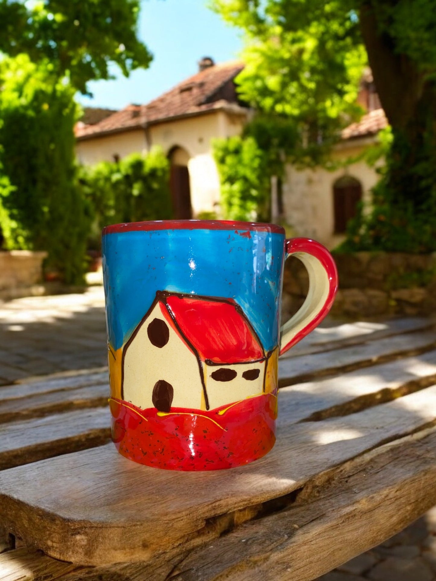 Mug Droit en Céramique Artisanale - Motif Village Provençal