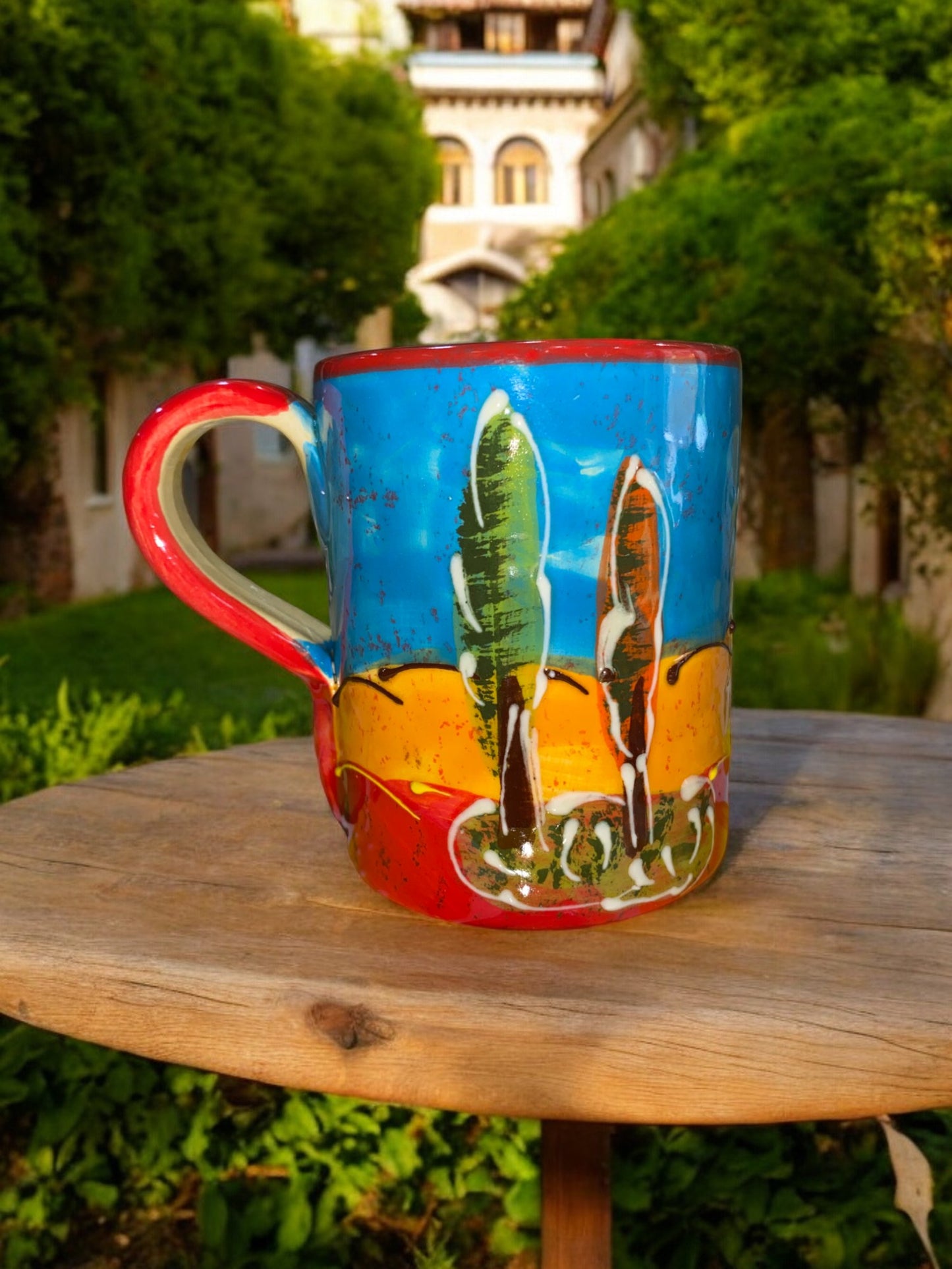 Mug Droit en Céramique Artisanale - Motif Village Provençal