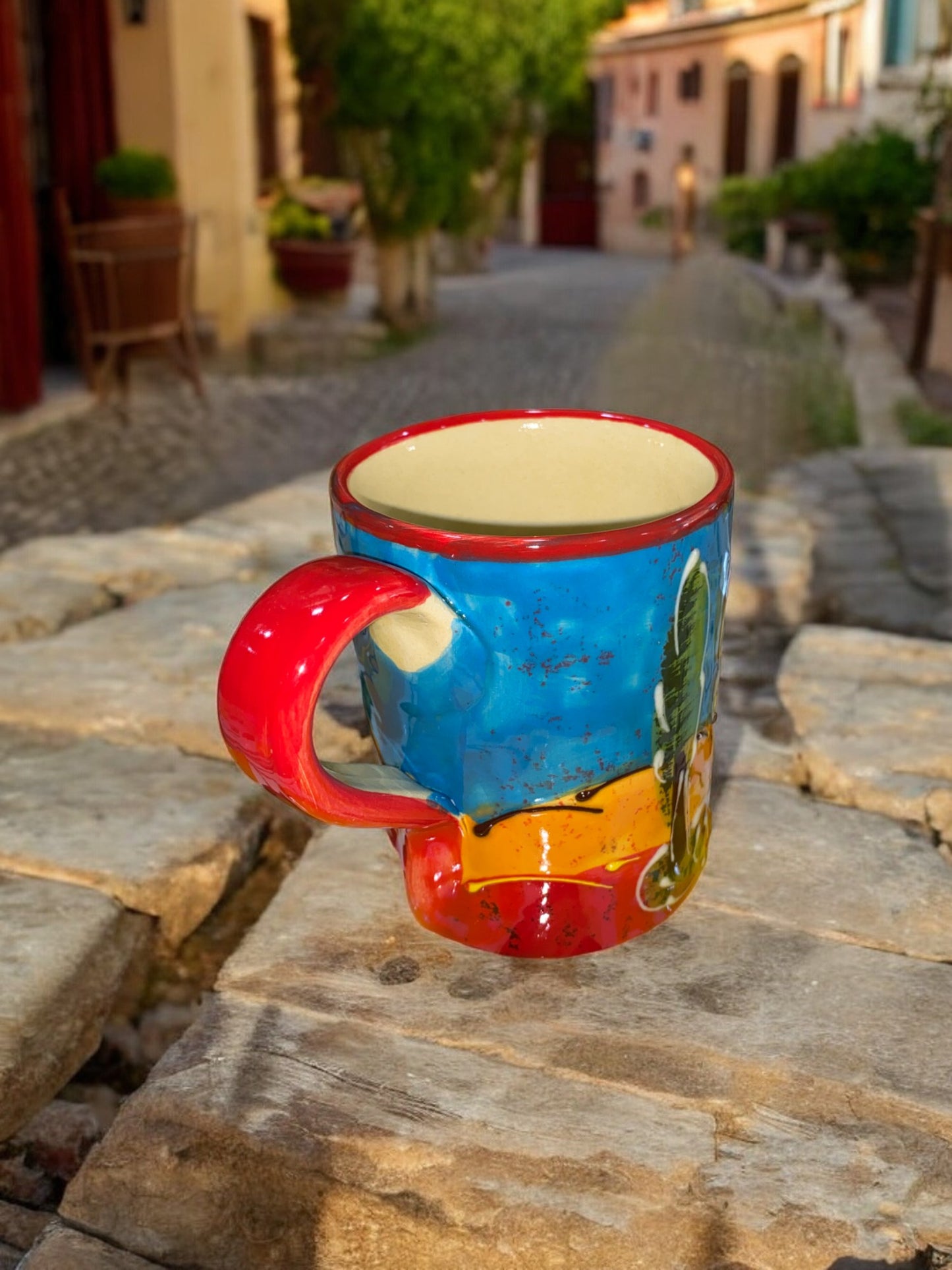 Mug Droit en Céramique Artisanale - Motif Village Provençal