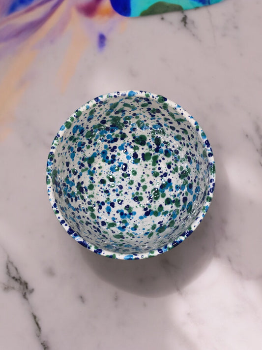 Bol en Céramique Artisanale - Motif Moucheté Bleu et Vert