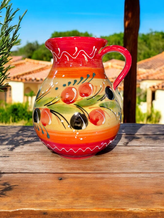 Petit Pichet Oval en Céramique Artisanale - Motif Provençal Rouge