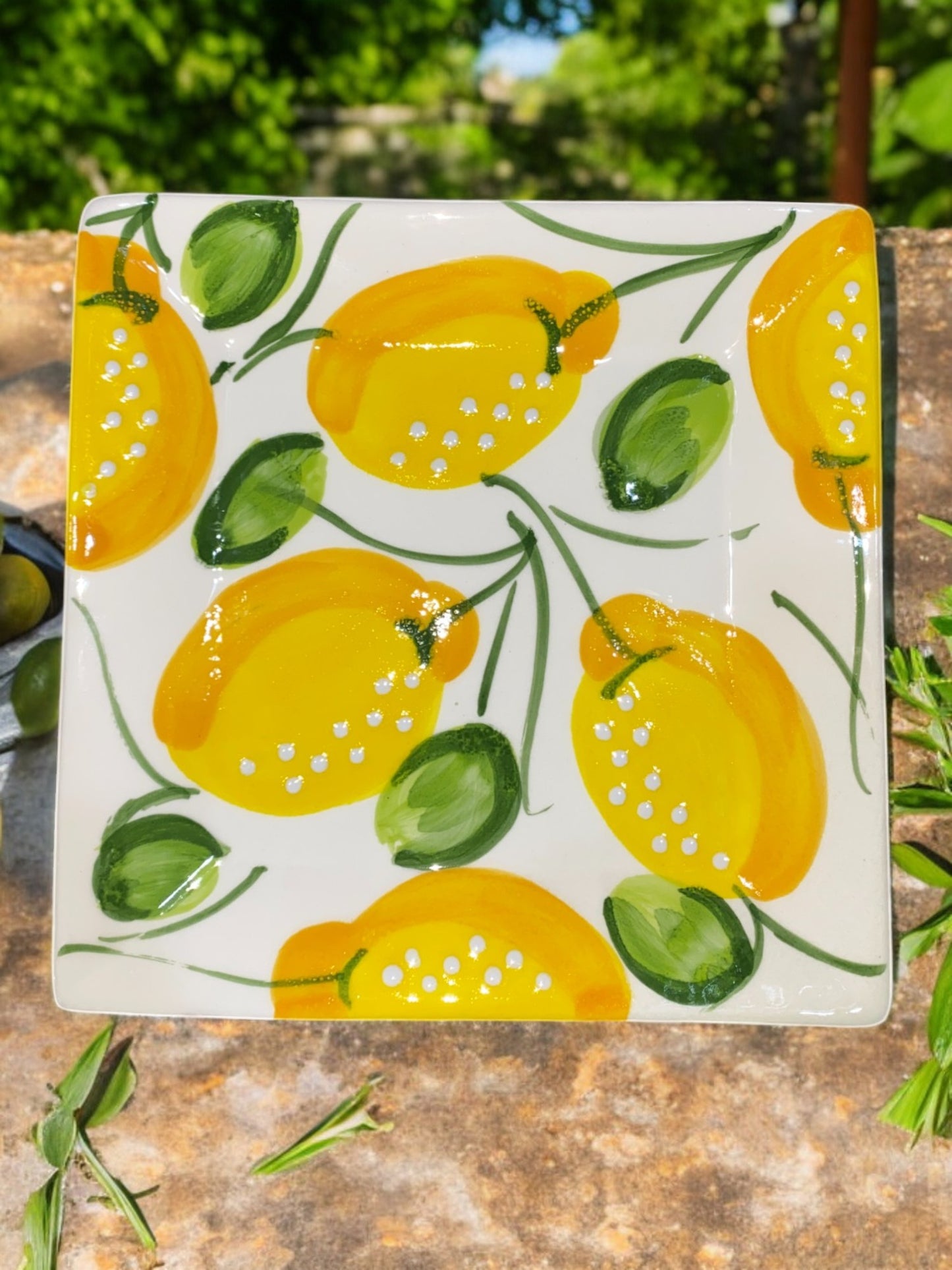 Petite Assiette Carrée en Céramique Artisanale - Motif Citron