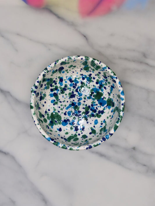 Petite Coupelle Apéritif en Céramique Artisanale - Motif Moucheté Bleu et Vert