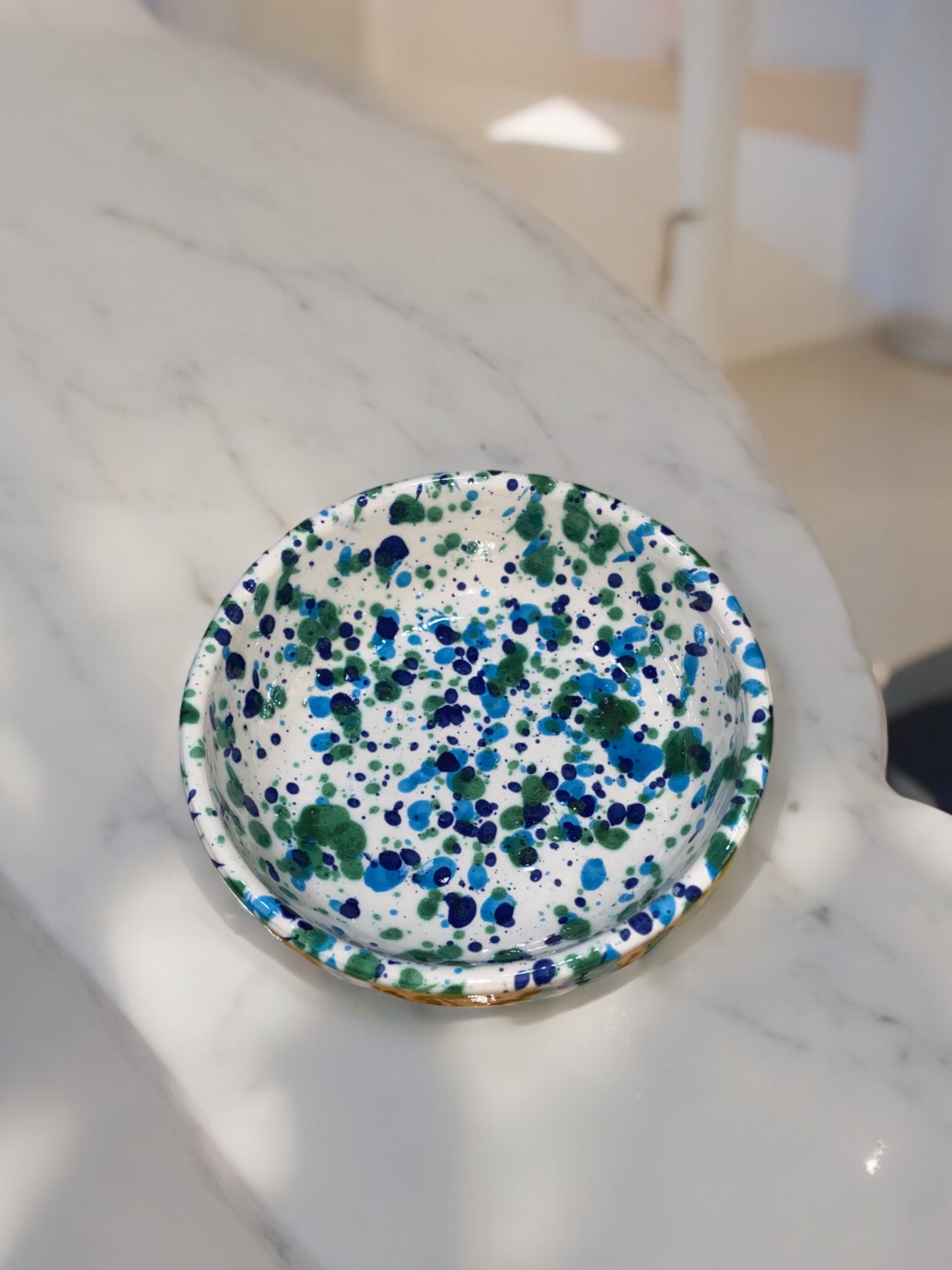 Petite Coupelle Apéritif en Céramique Artisanale - Motif Moucheté Bleu et Vert