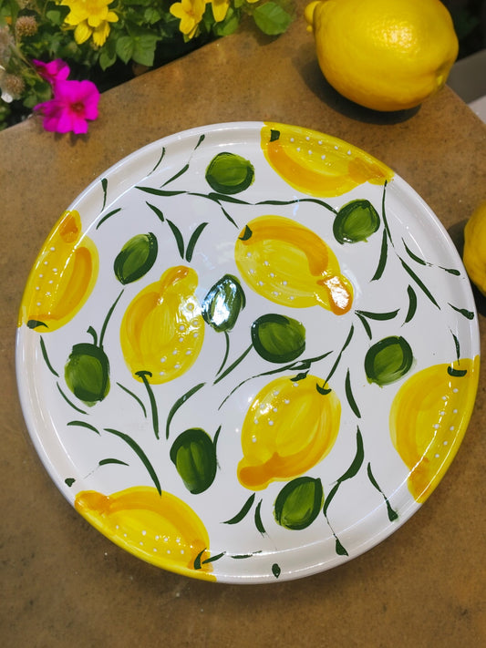 Plat à Tarte en Céramique Artisanale - Motifs Citrons