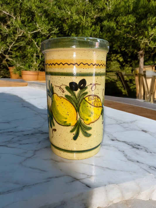 Grand Porte Ustensiles en Céramique Artisanale - Motif Citron Provençal