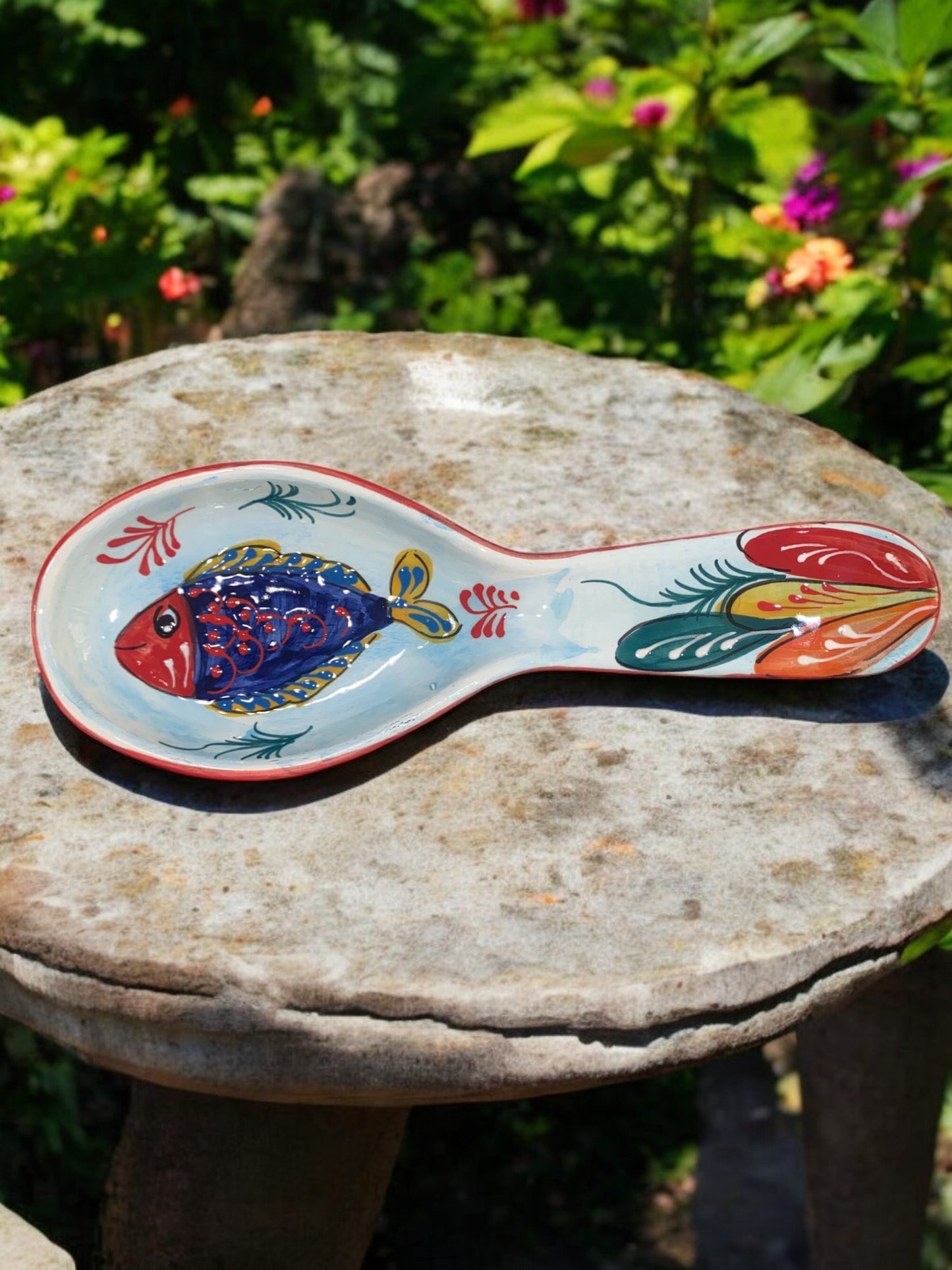 Handmade Ceramic Spoon Rest - Aquamarine Pattern