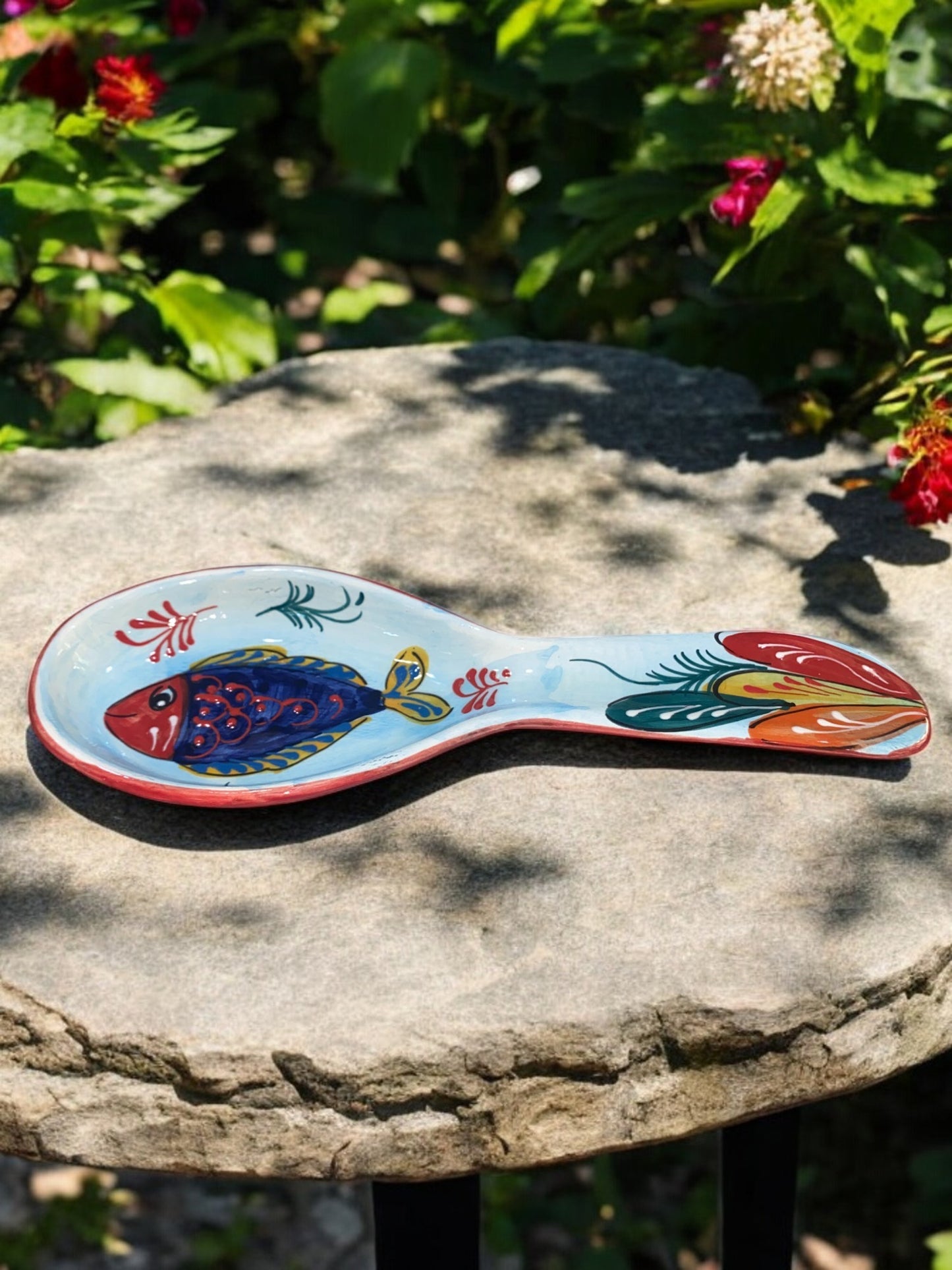 Handmade Ceramic Spoon Rest - Aquamarine Pattern