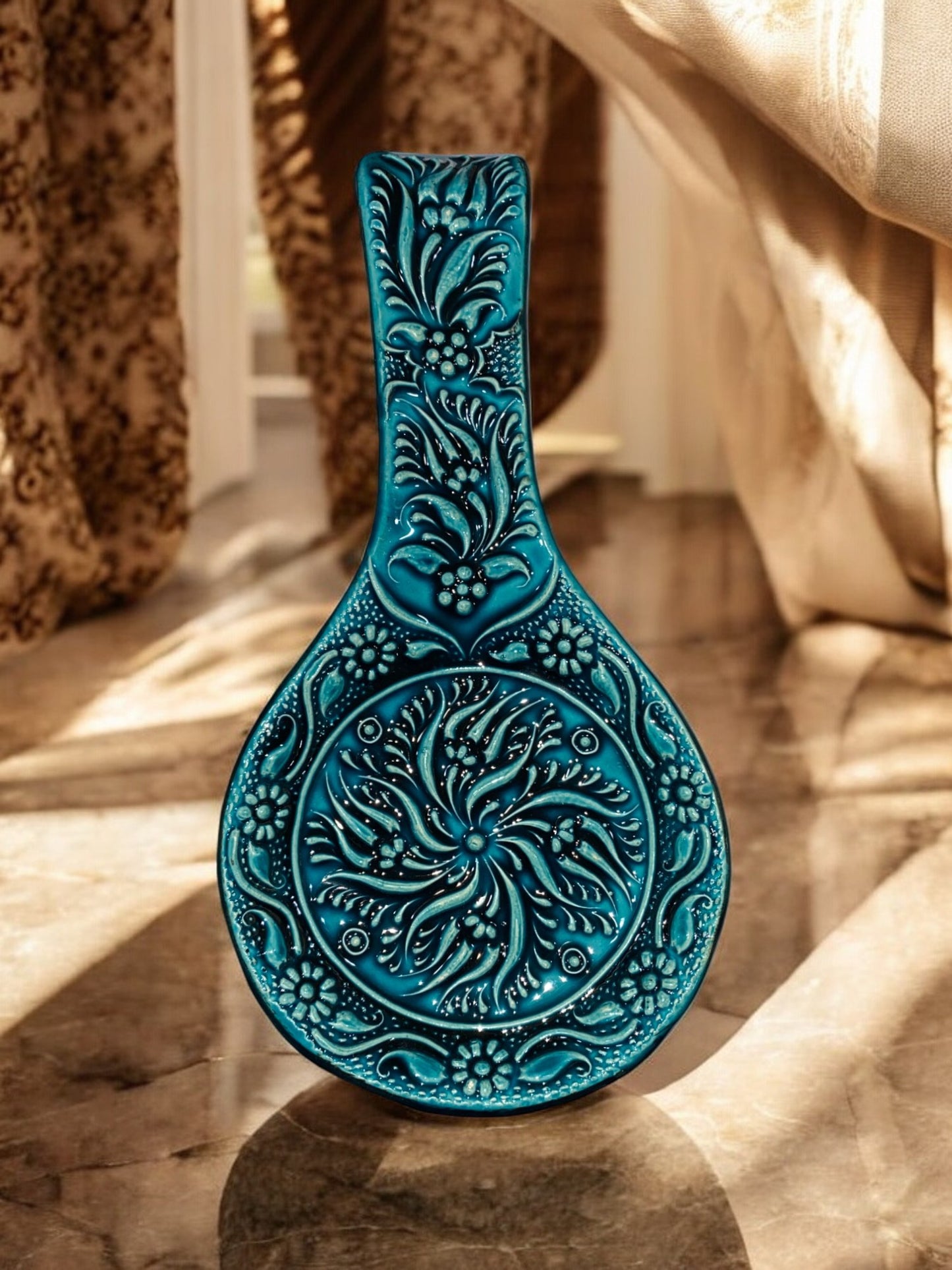 Repose-Cuillère en Céramique Artisanale Turquoise